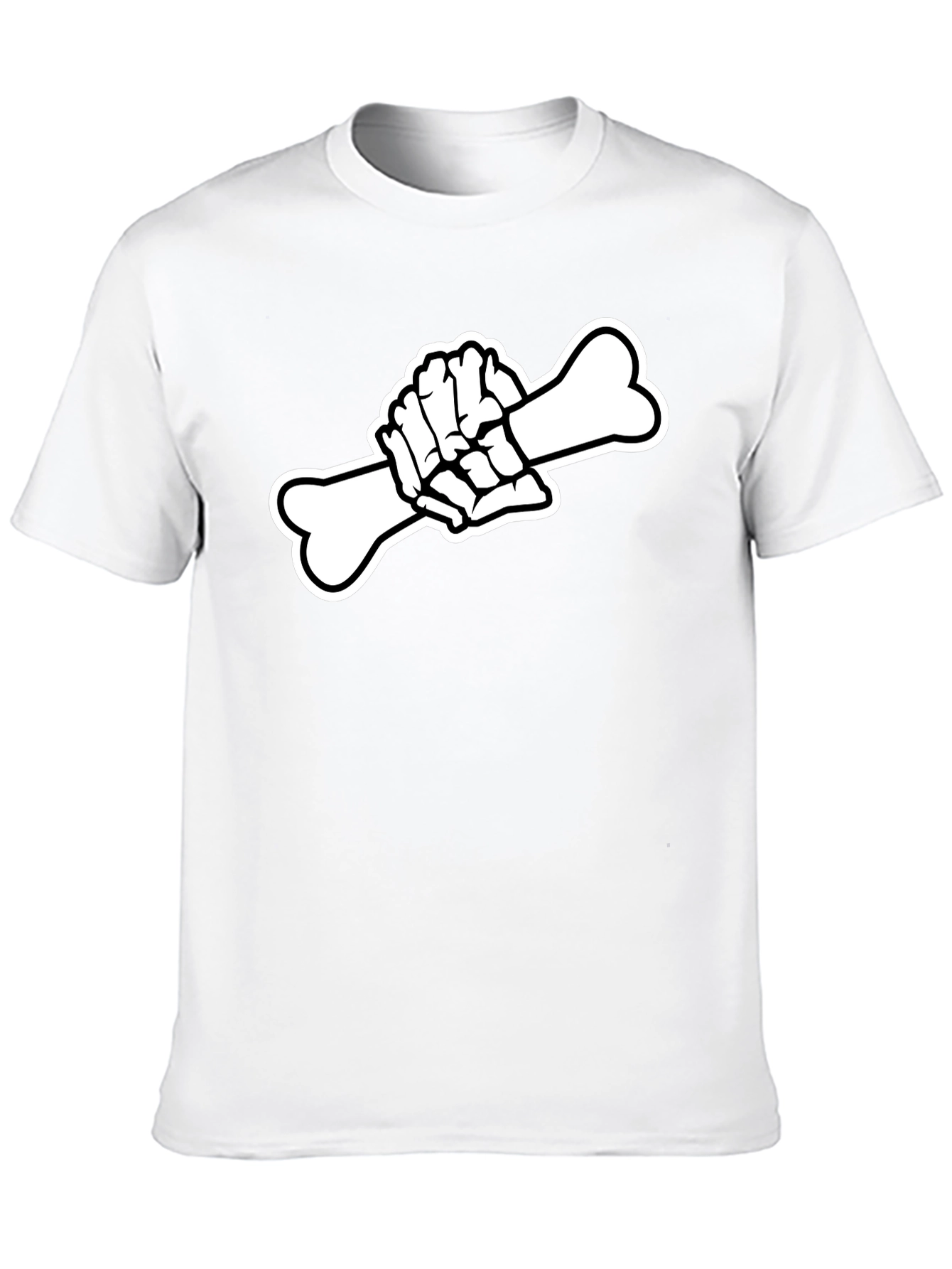 Black T-Shirt with Skeleton Hand Holding Bone Graphic