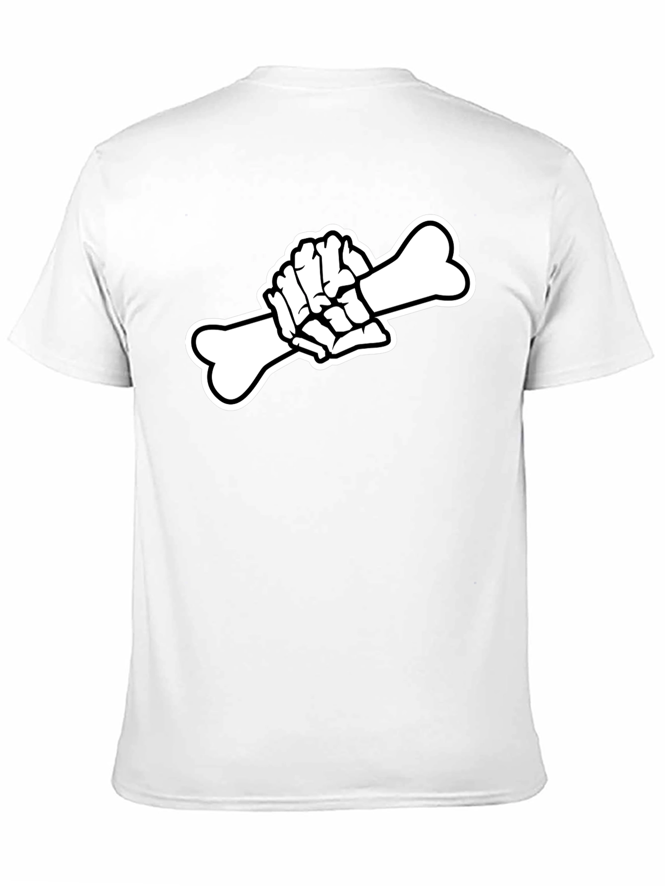 Black T-Shirt with Skeleton Hand Holding Bone Graphic