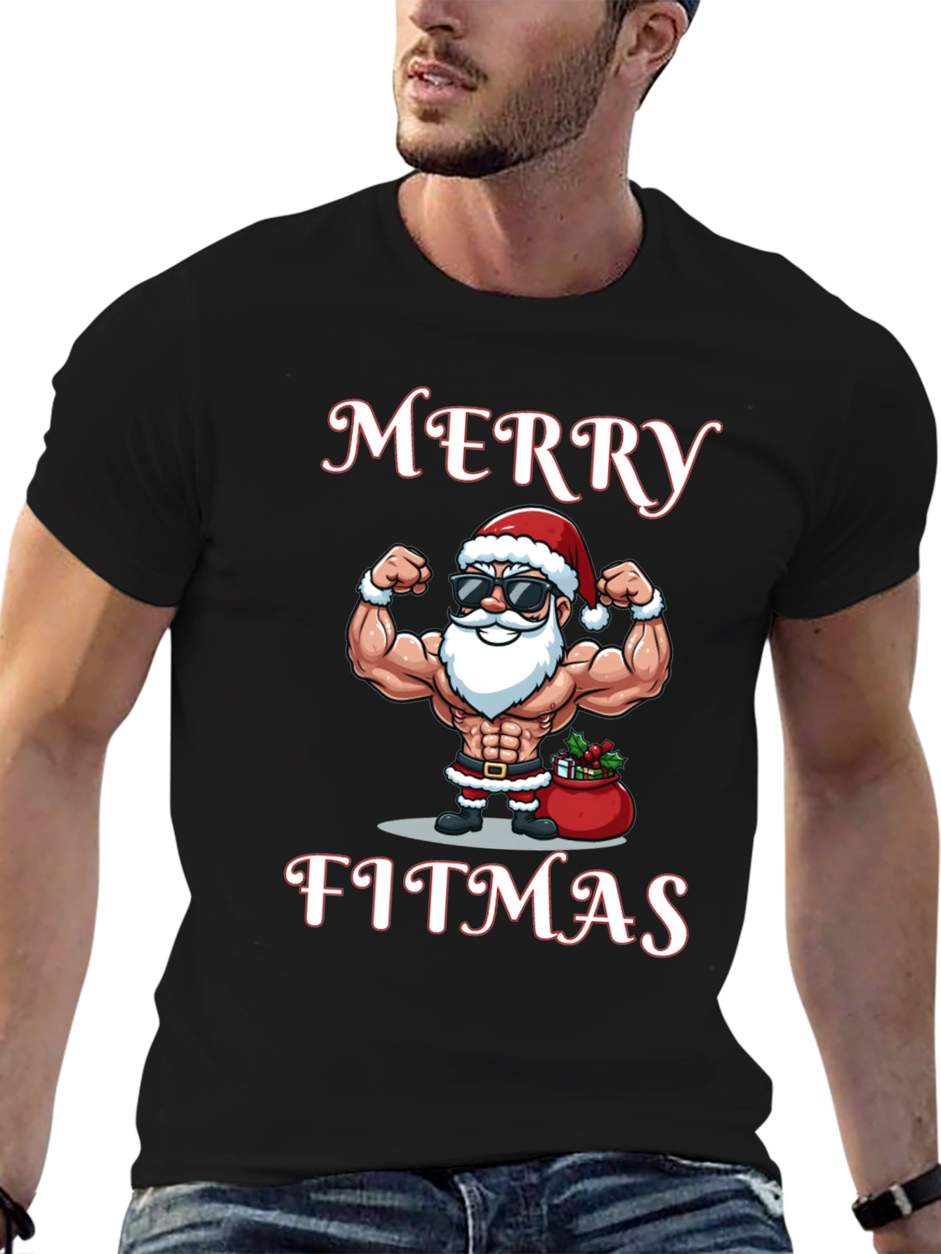 Merry Fitmas Gym Santa T-Shirt