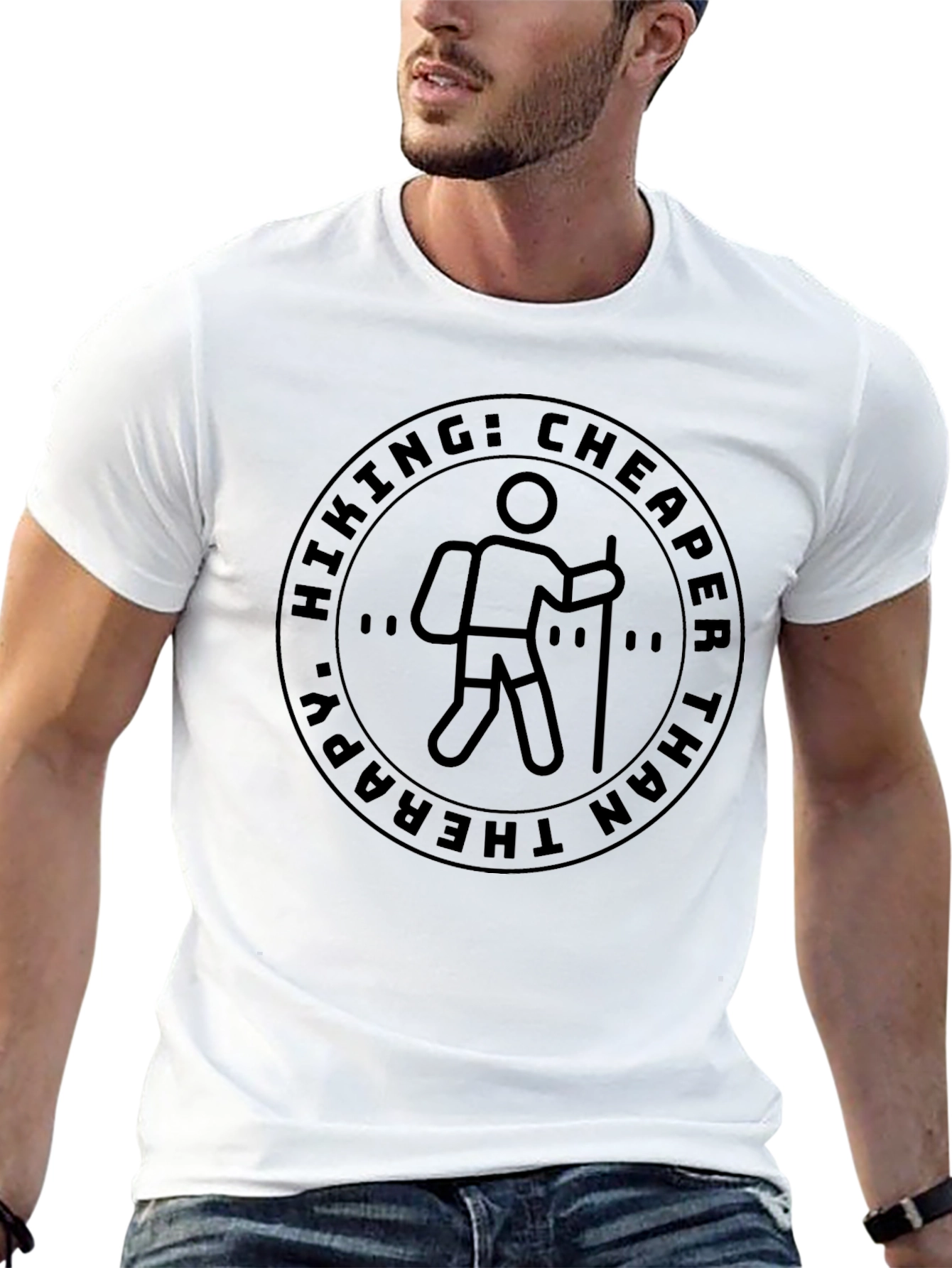Hiking: Cheaper Than Therapy Black T-Shirt