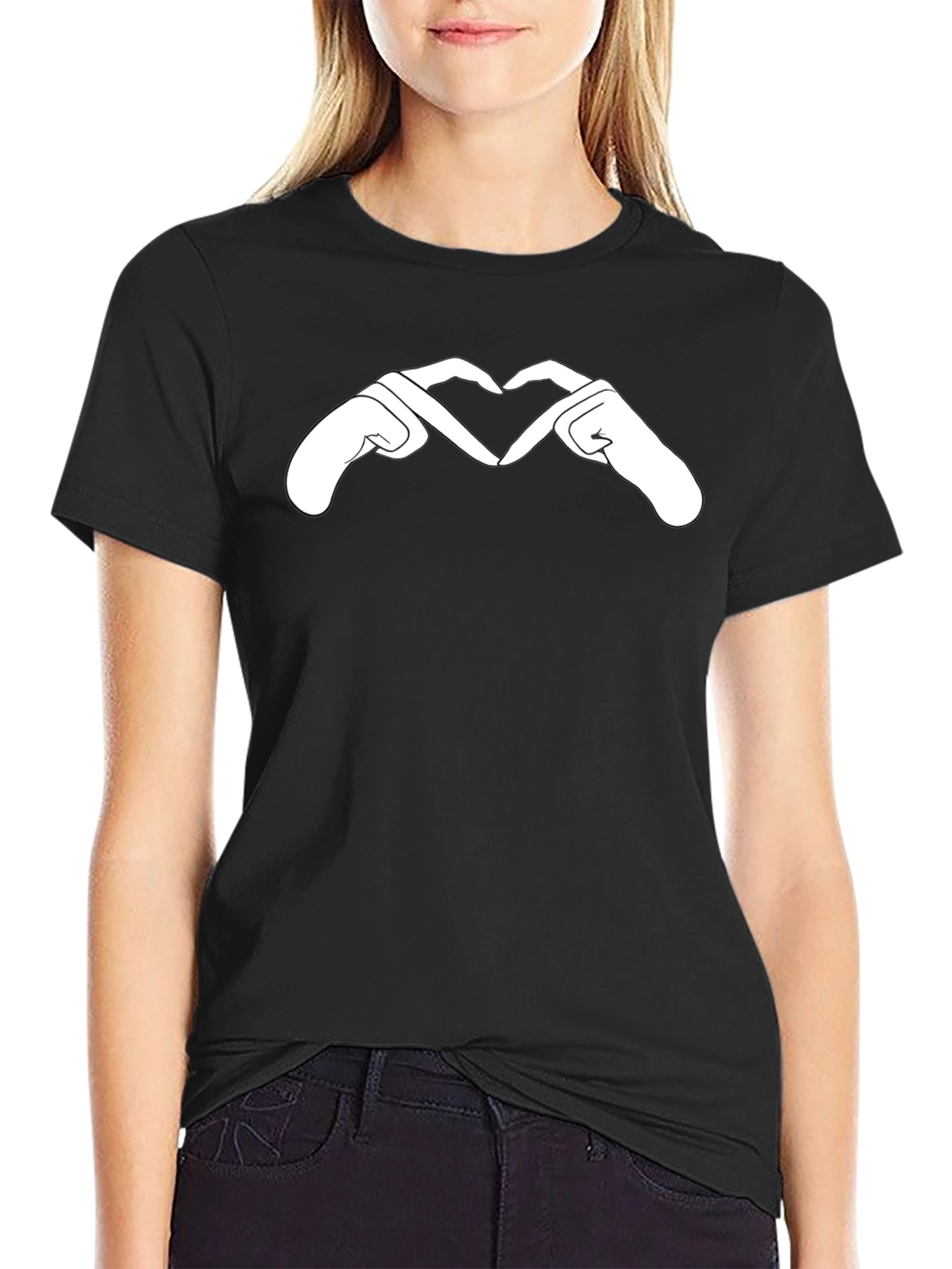 Heart Hands Graphic Tee - Stylish Black T-Shirt