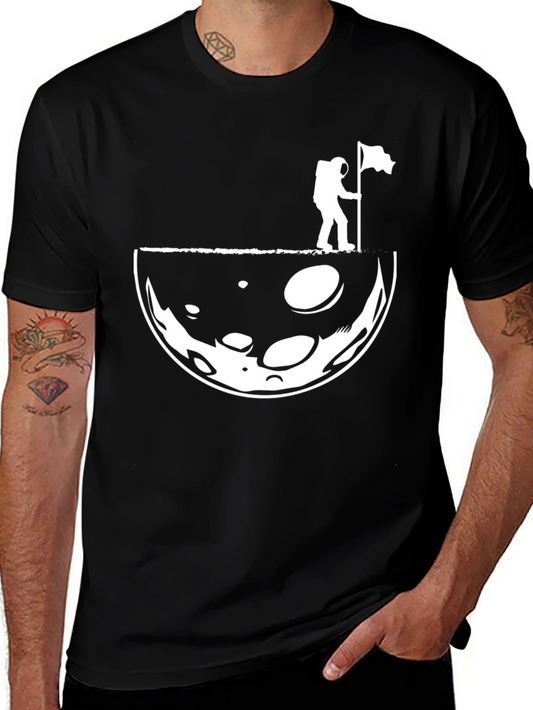 Astronaut Moon Landing Graphic T-Shirt - Black