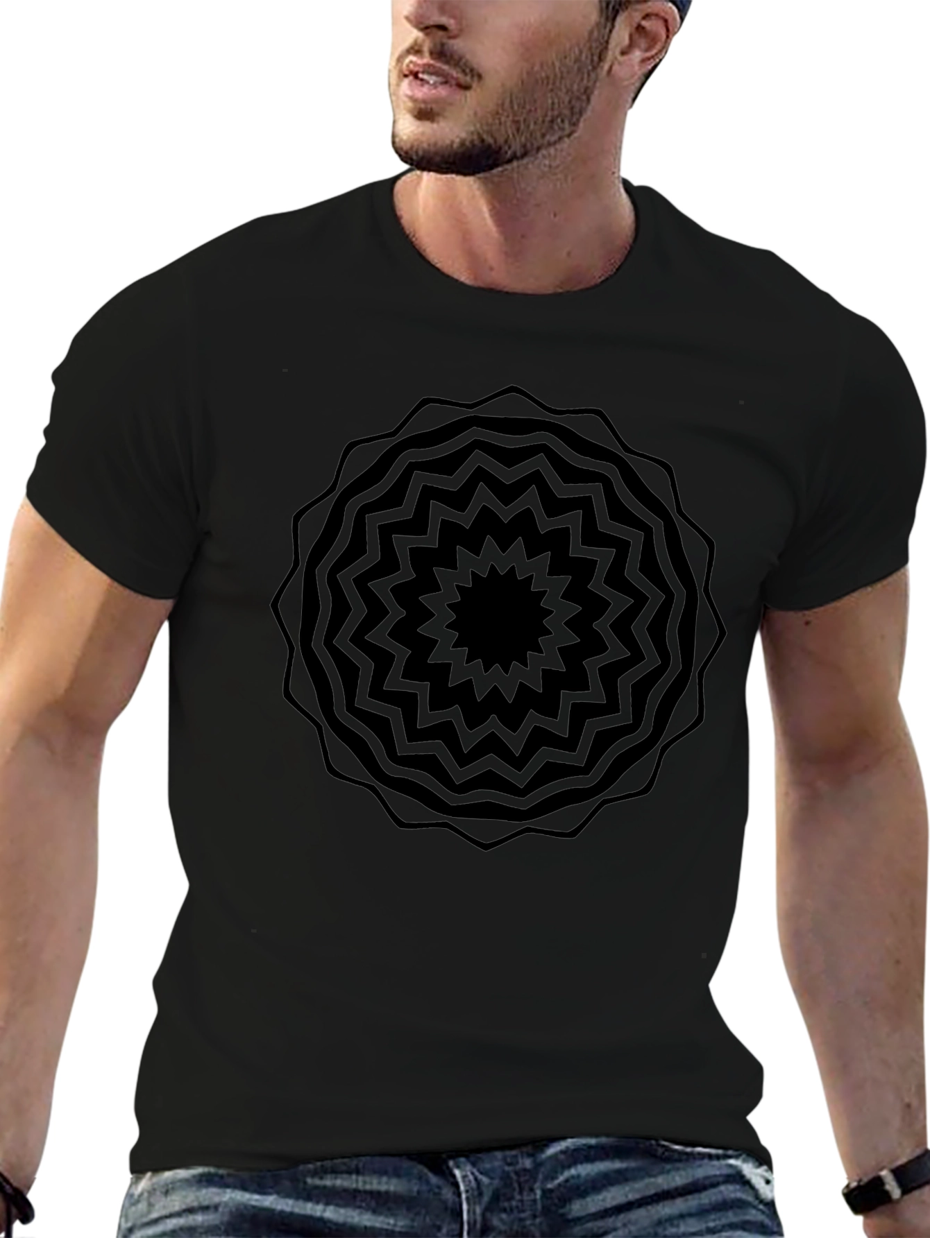 Black Geometric Mandala T-Shirt - Stylish Graphic Tee