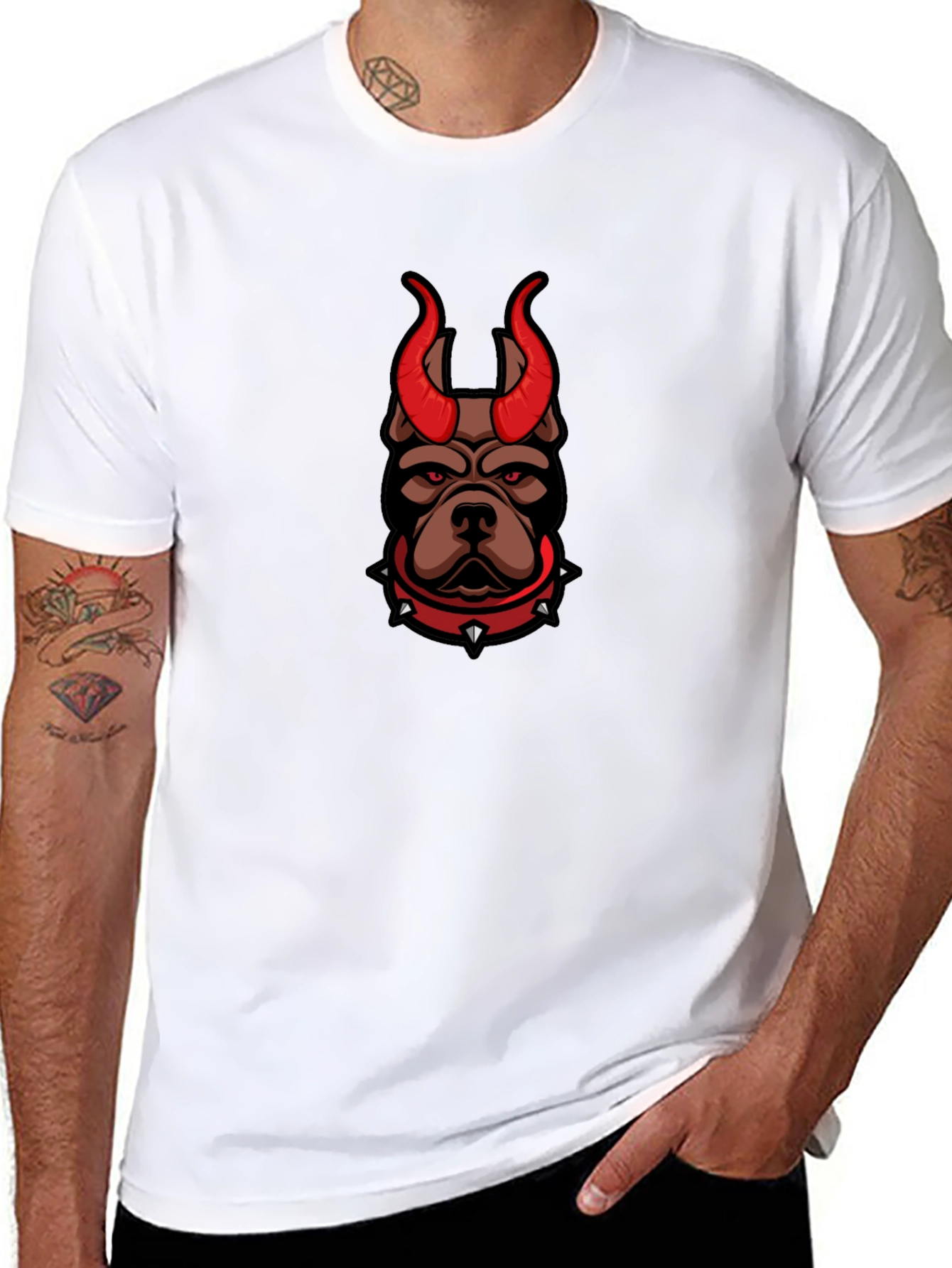 Mens Black T-Shirt with Devil Dog Graphic