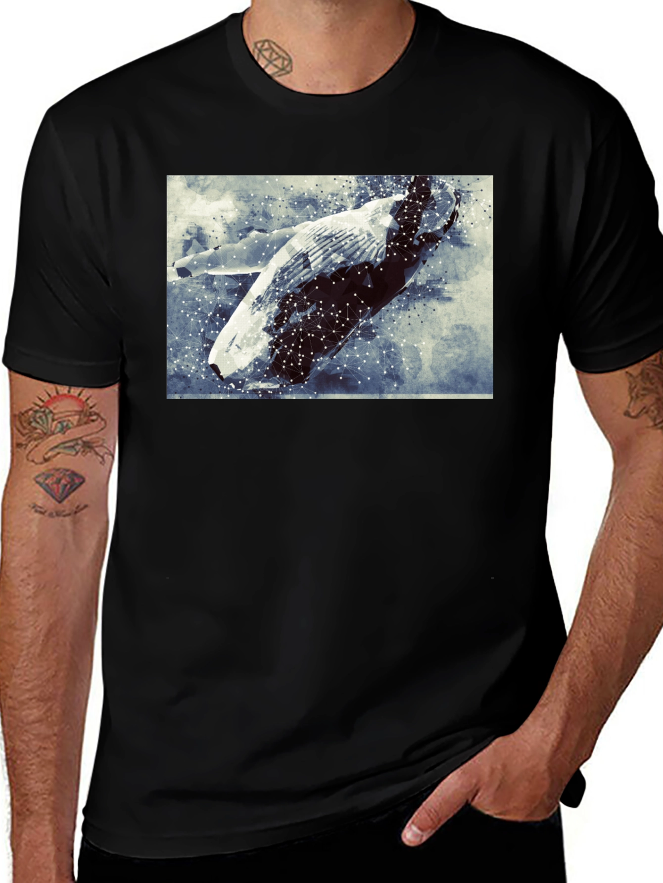 Abstract Whale Graphic Tee - Black
