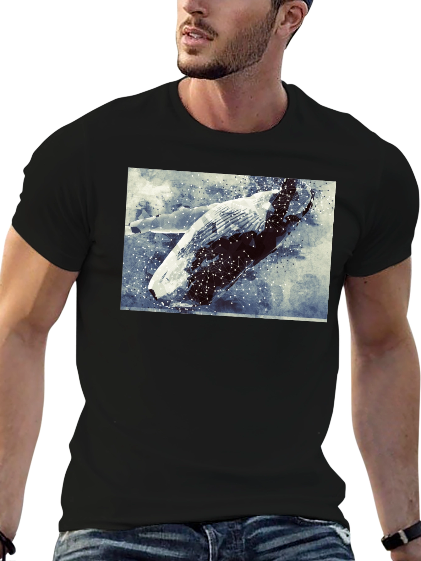 Abstract Whale Graphic Tee - Black
