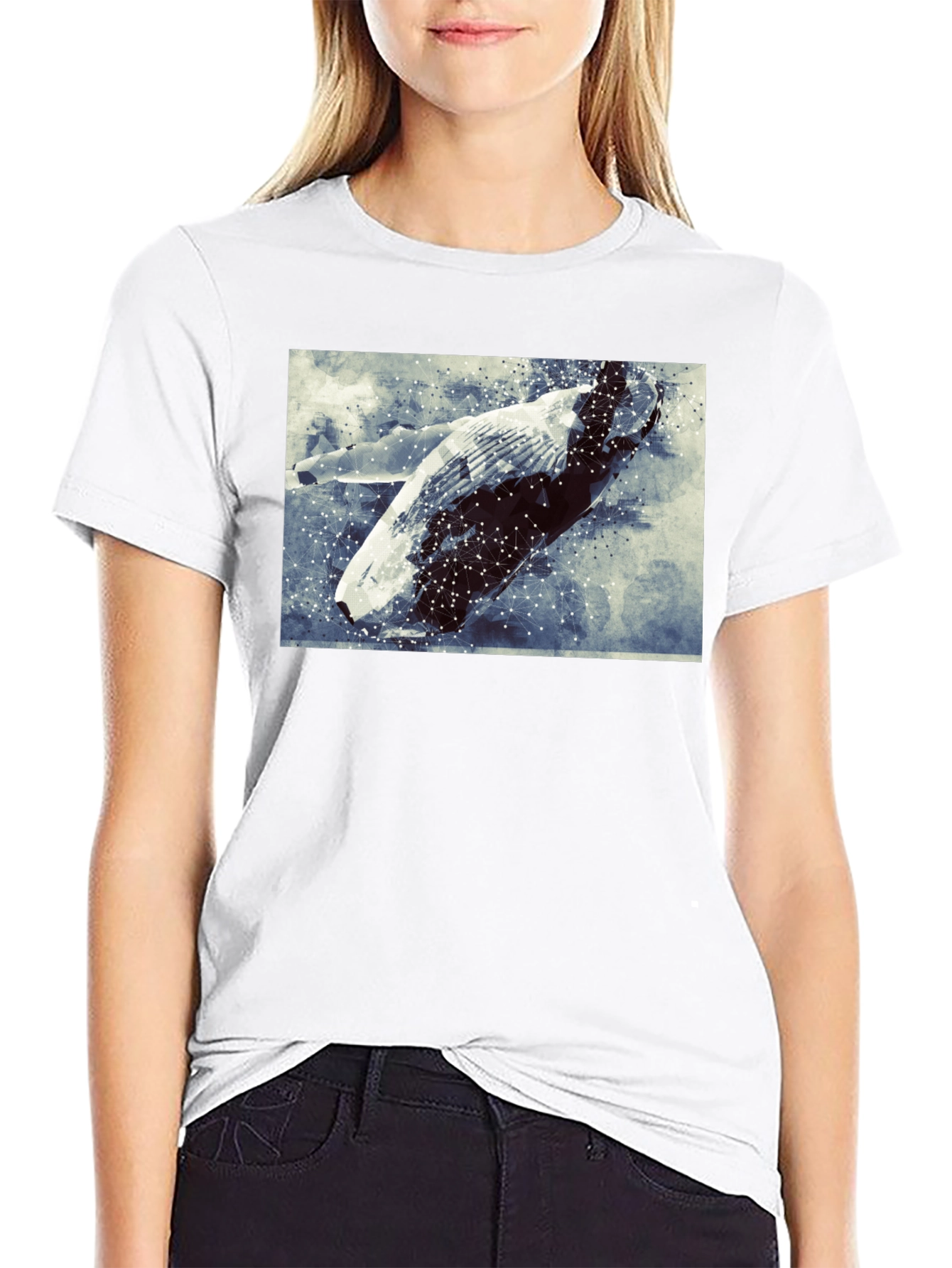 Abstract Whale Graphic Tee - Black