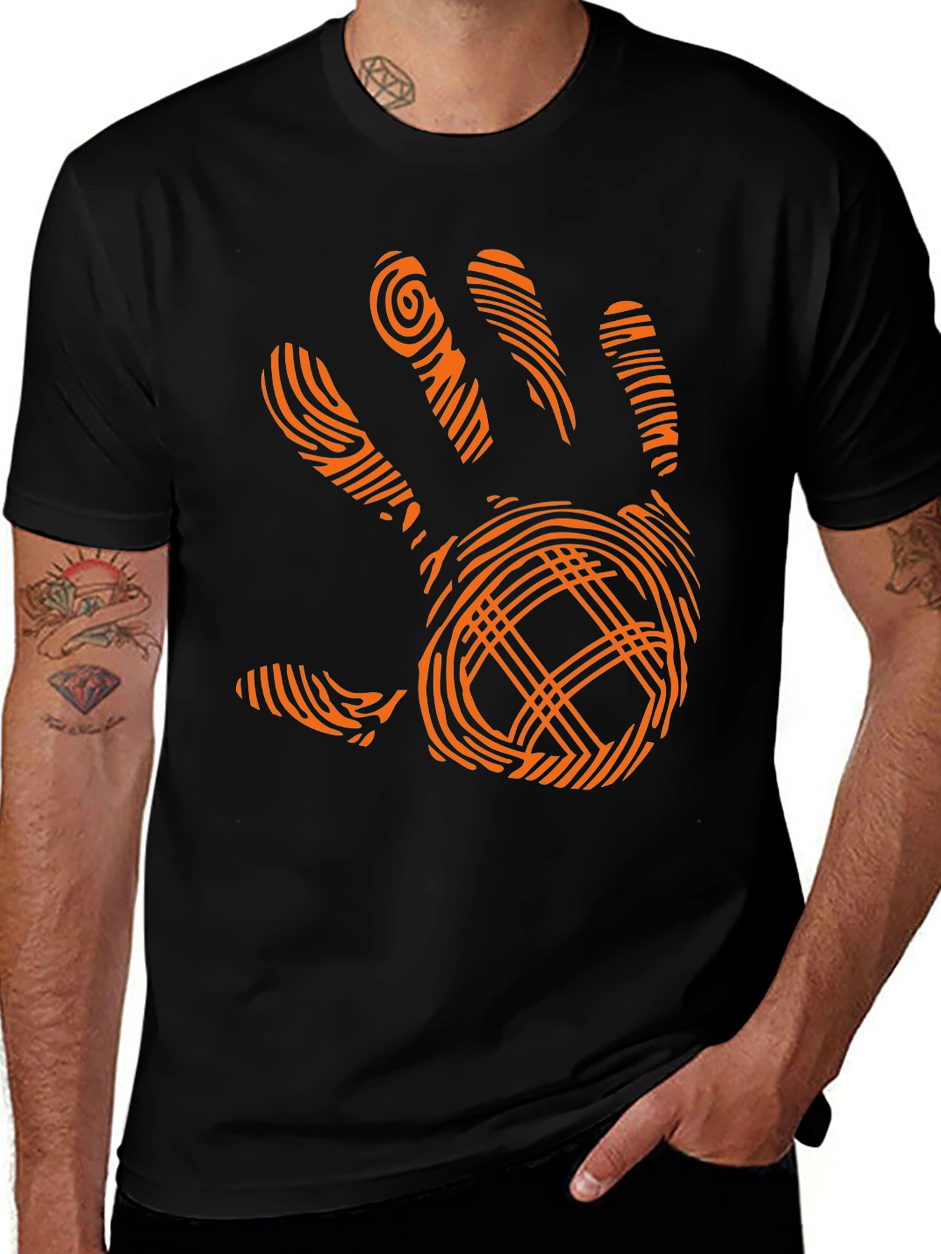 Modern Handprint Graphic Black T-Shirt