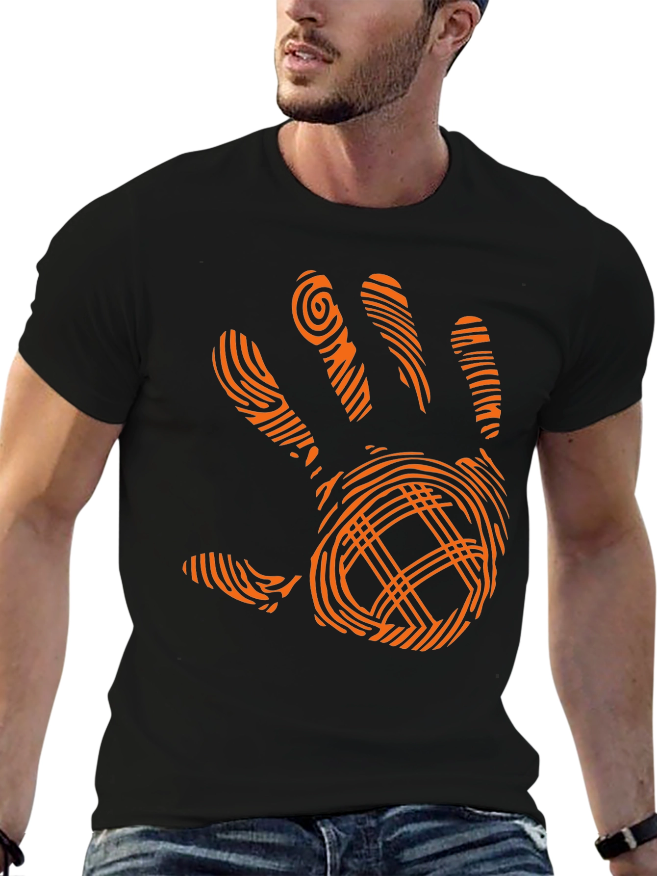 Modern Handprint Graphic Black T-Shirt