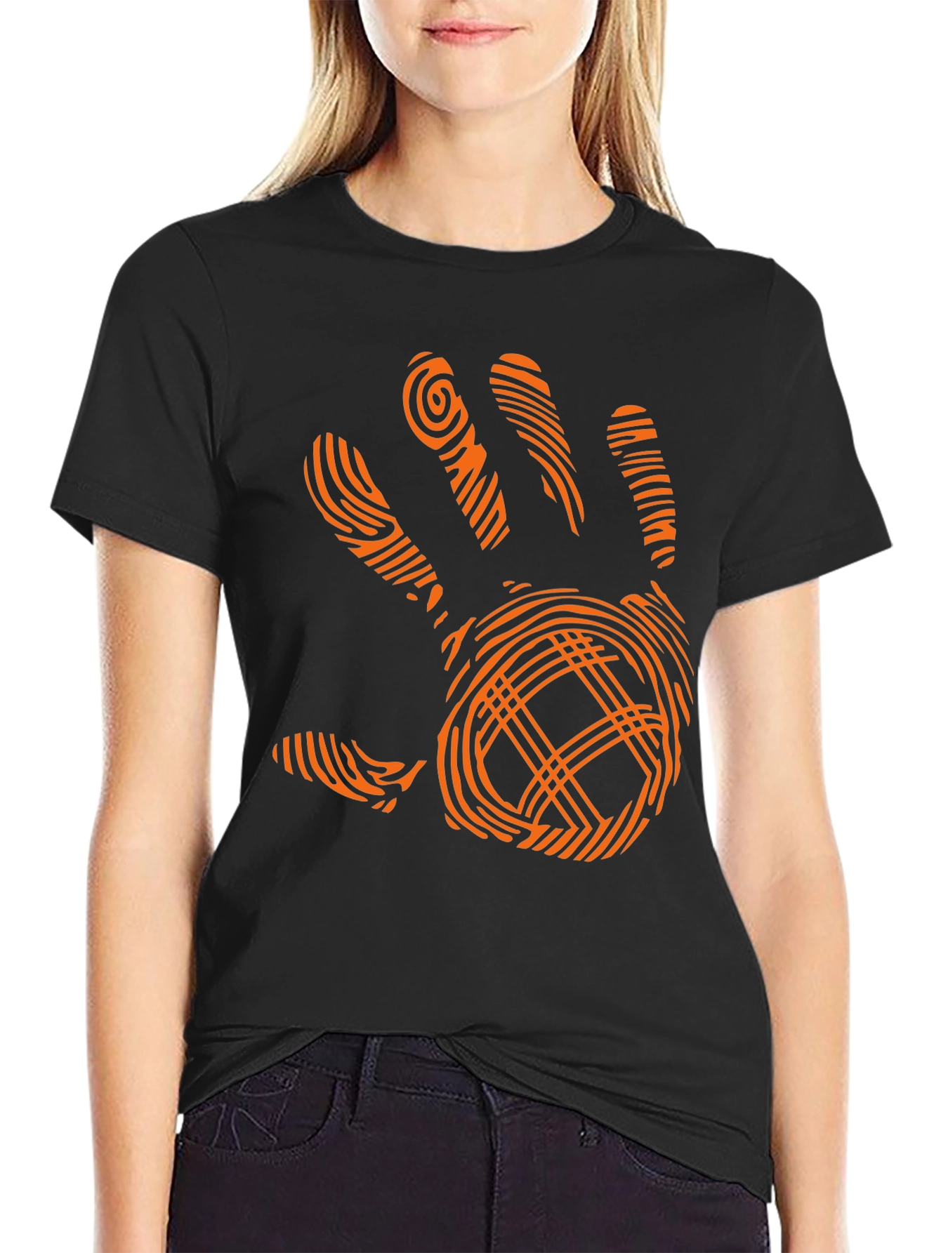 Modern Handprint Graphic Black T-Shirt