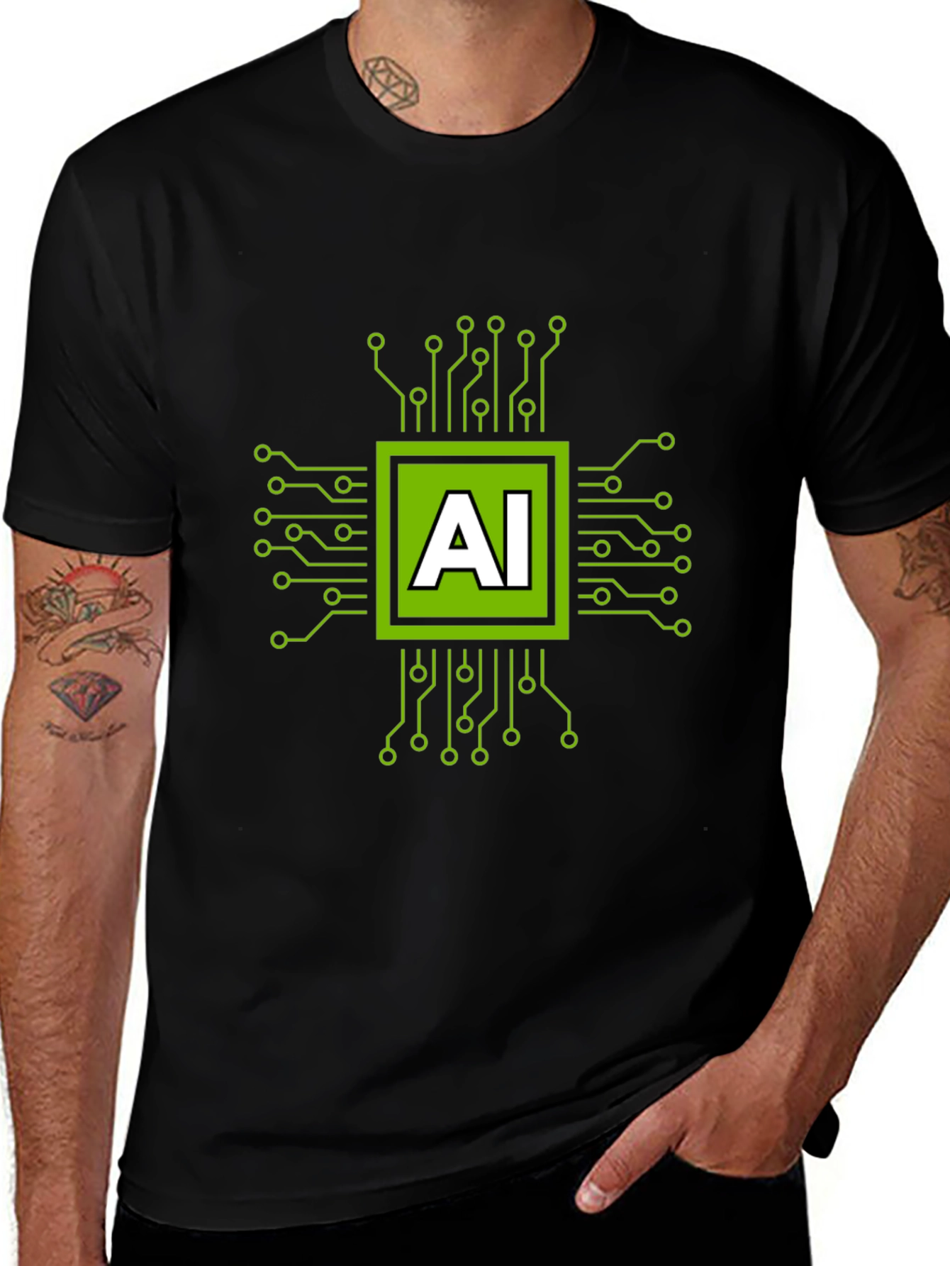 AI Circuit Board Graphic T-Shirt - Black