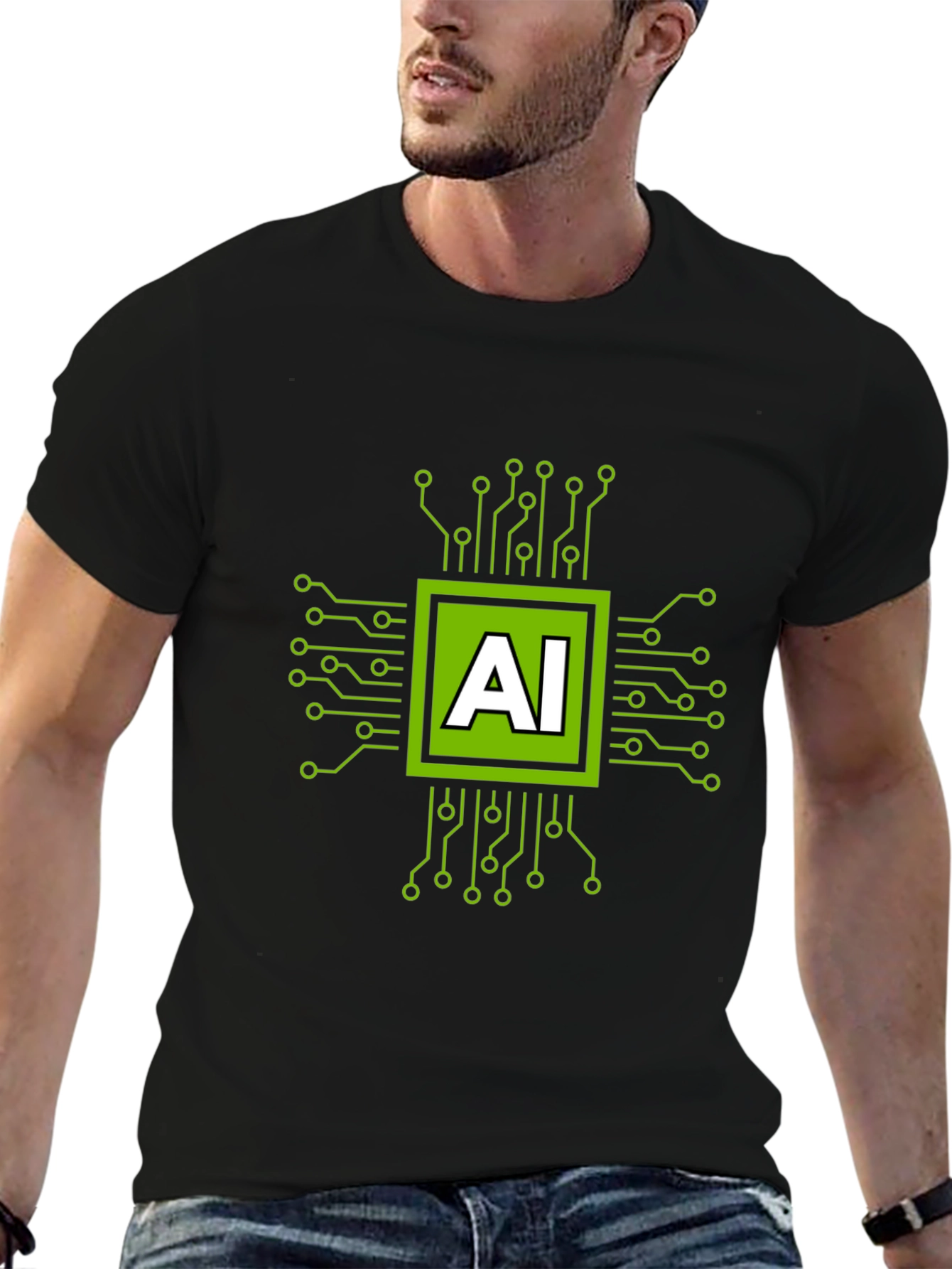 AI Circuit Board Graphic T-Shirt - Black