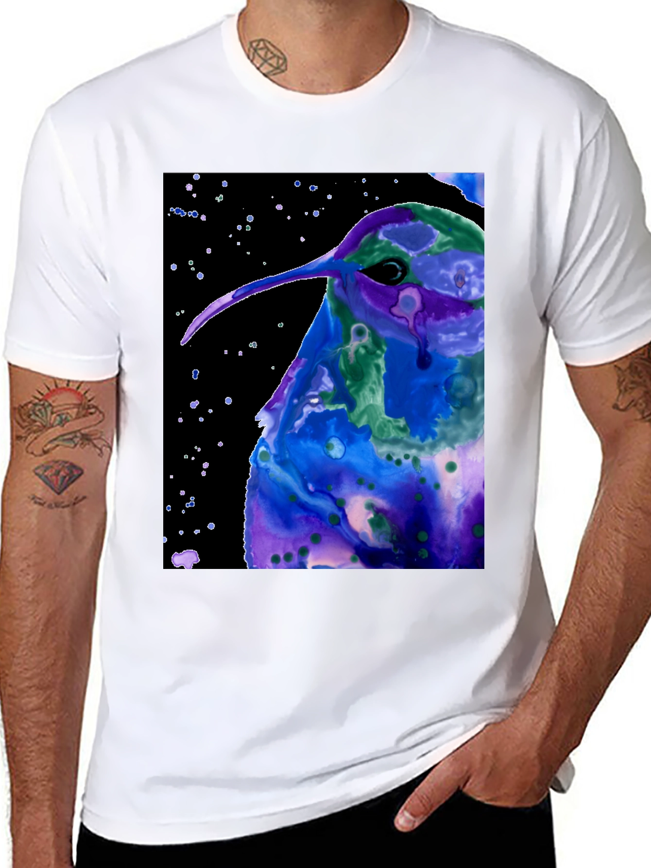 Hummingbird Art Black Tee - Unique Graphic T-Shirt