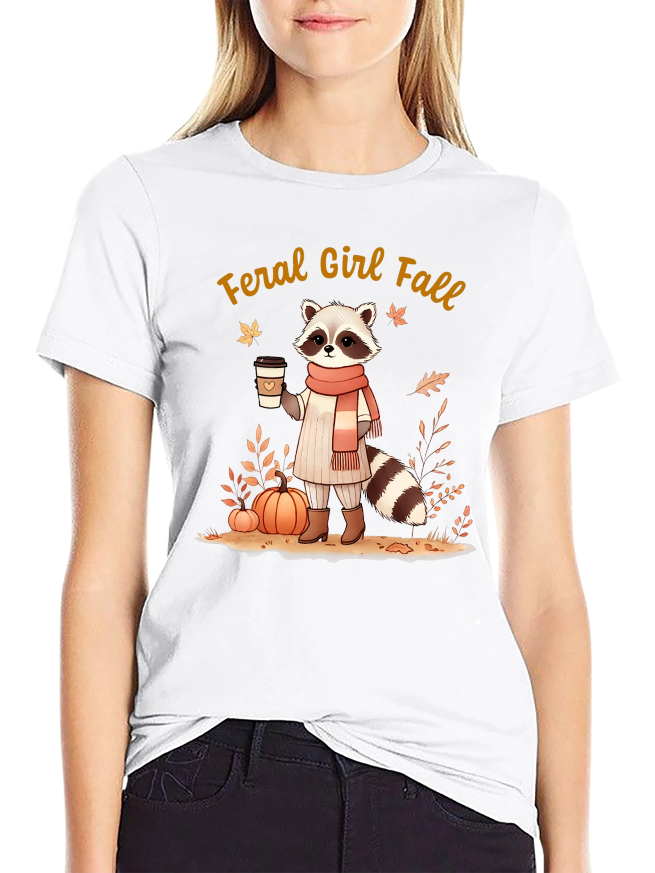 Feral Girl Fall Raccoon T-Shirt