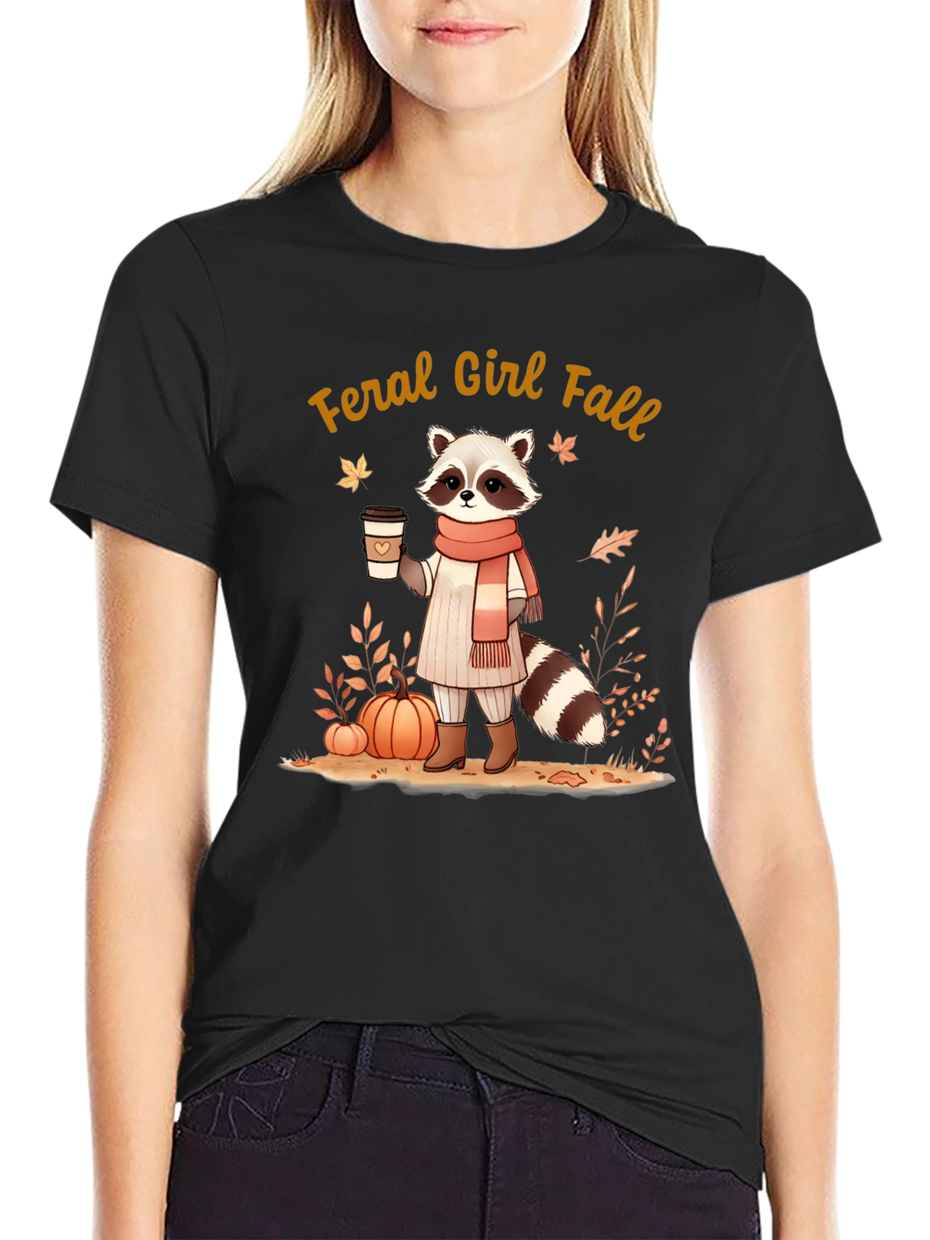 Feral Girl Fall Raccoon T-Shirt