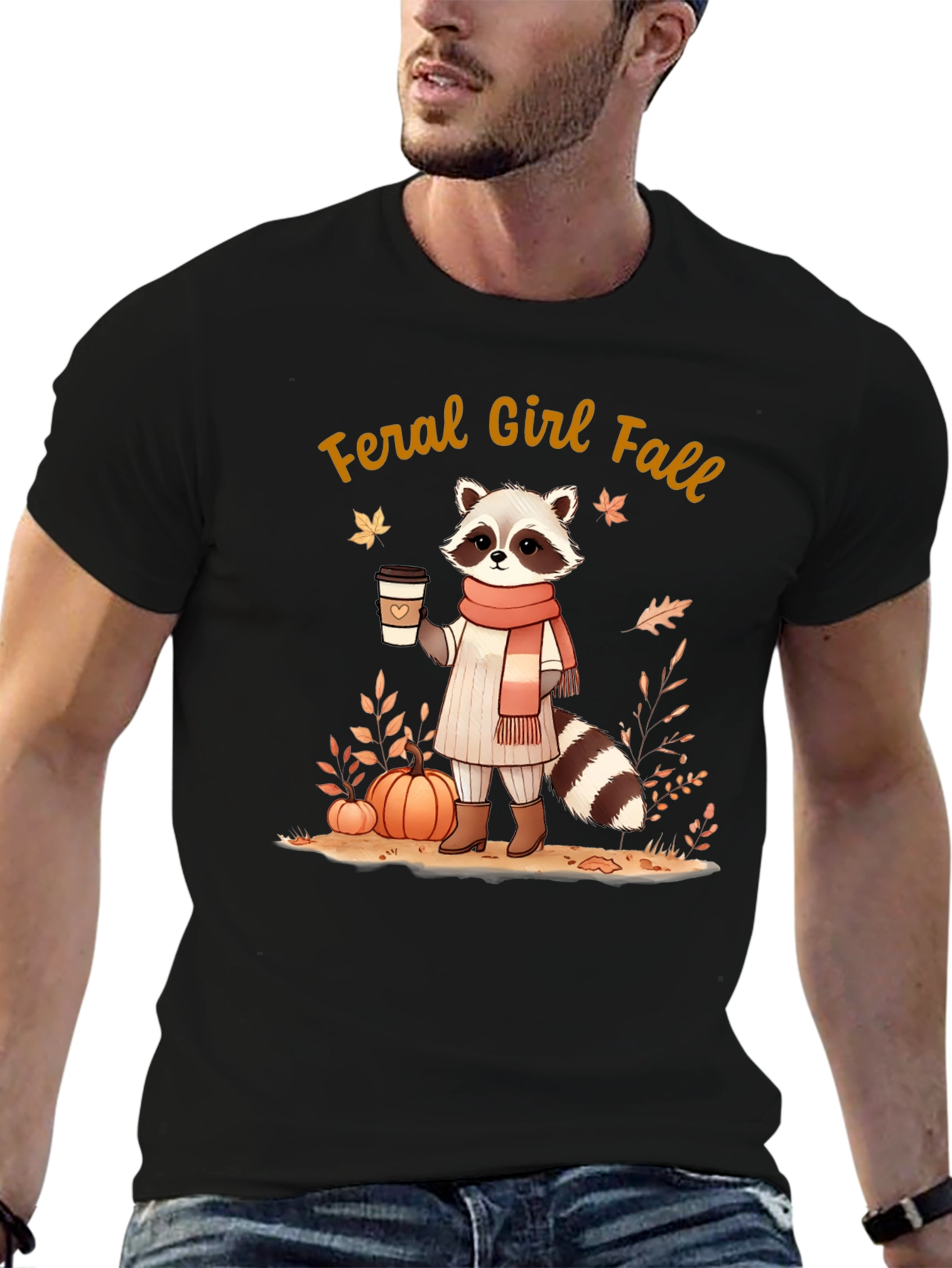 Feral Girl Fall Raccoon T-Shirt