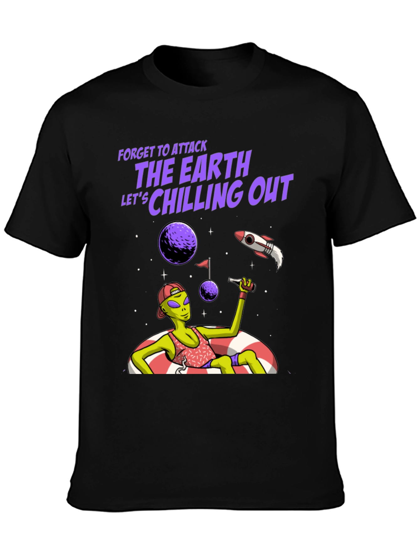 Chill Alien Graphic Tee - Forget Attacking Earth