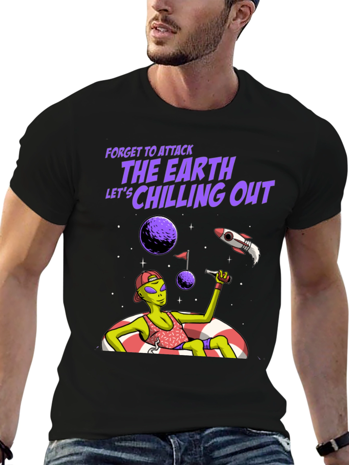 Chill Alien Graphic Tee - Forget Attacking Earth