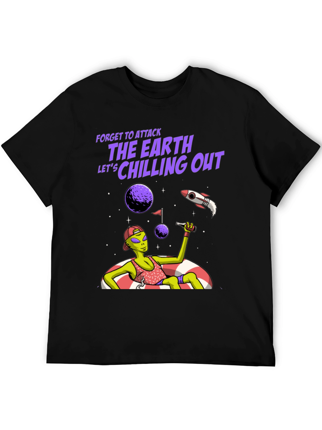 Chill Alien Graphic Tee - Forget Attacking Earth