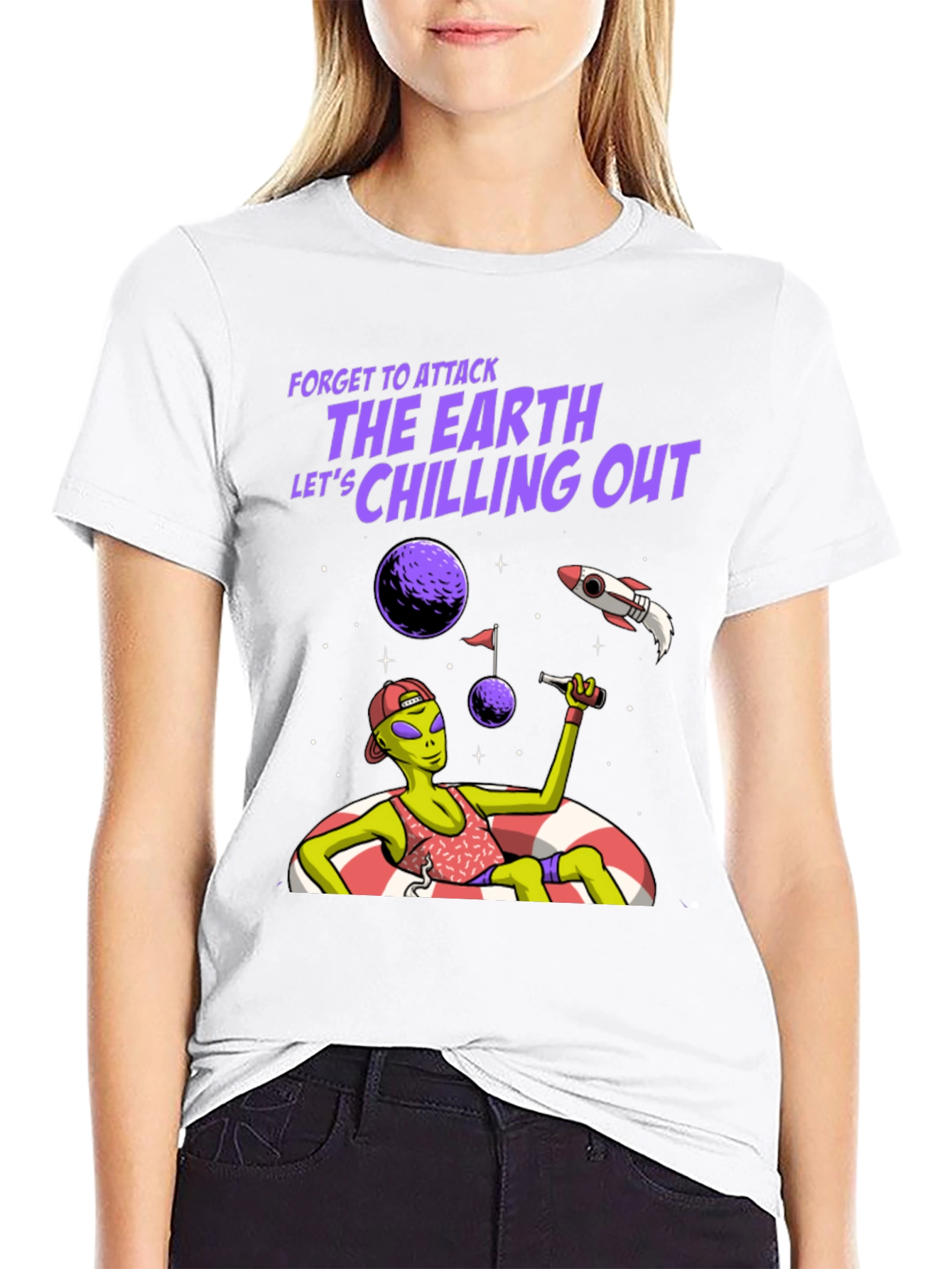 Chill Alien Graphic Tee - Forget Attacking Earth
