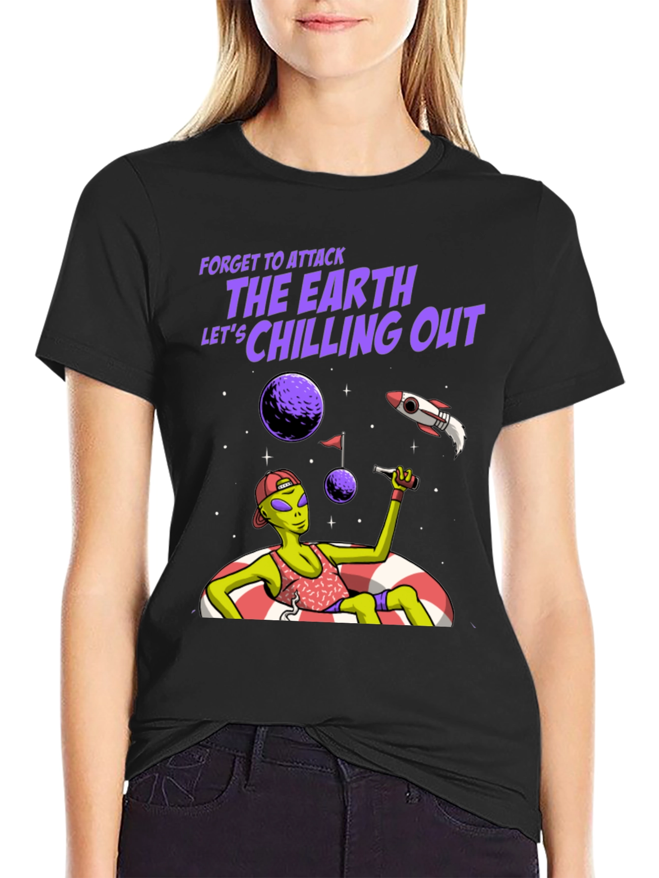 Chill Alien Graphic Tee - Forget Attacking Earth