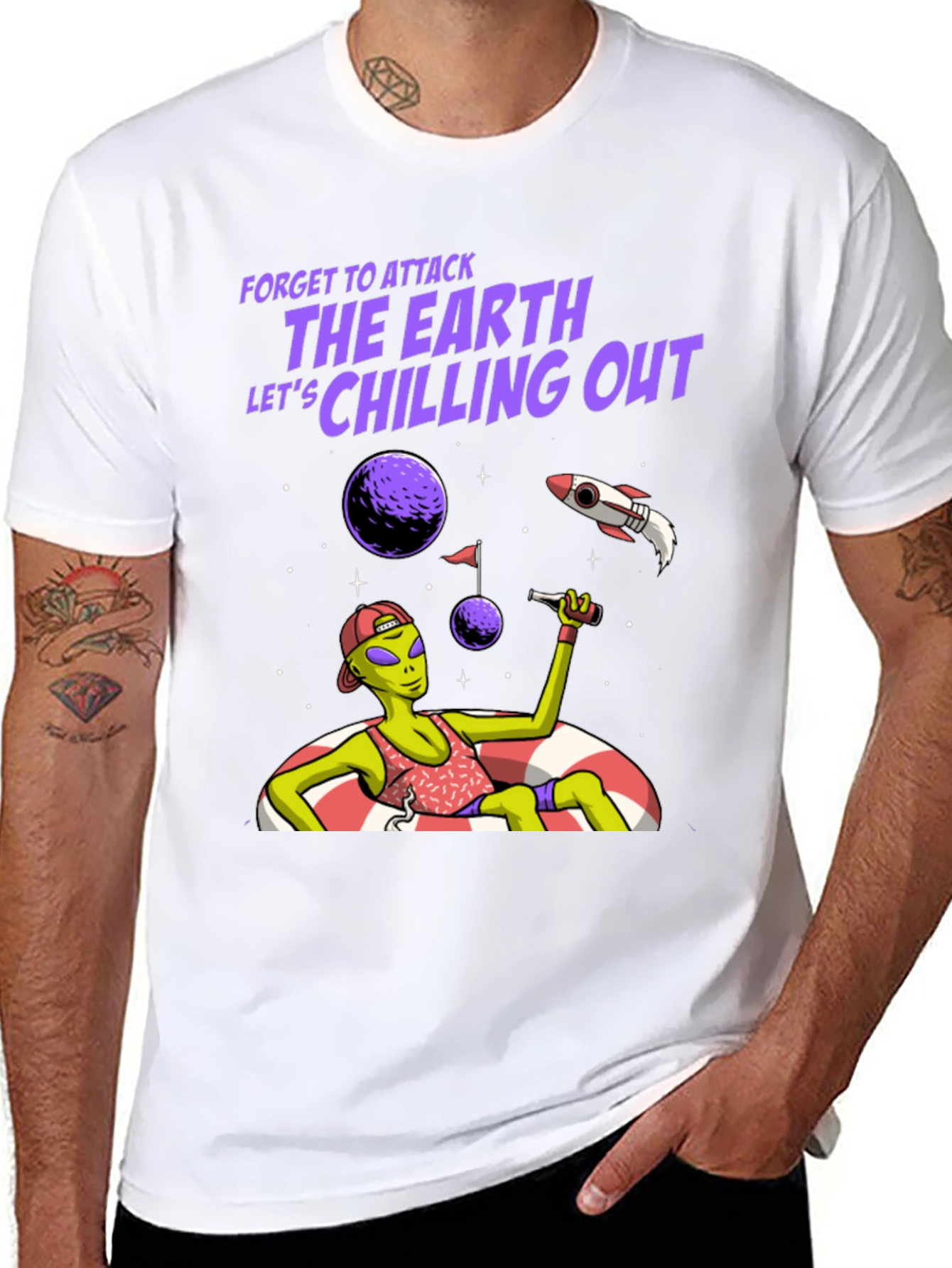 Chill Alien Graphic Tee - Forget Attacking Earth
