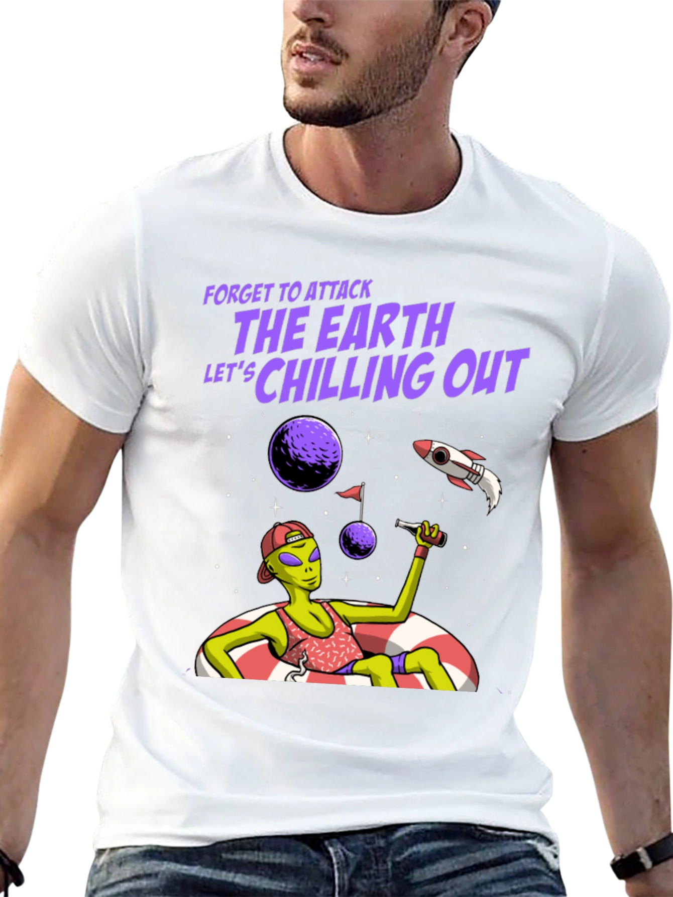 Chill Alien Graphic Tee - Forget Attacking Earth