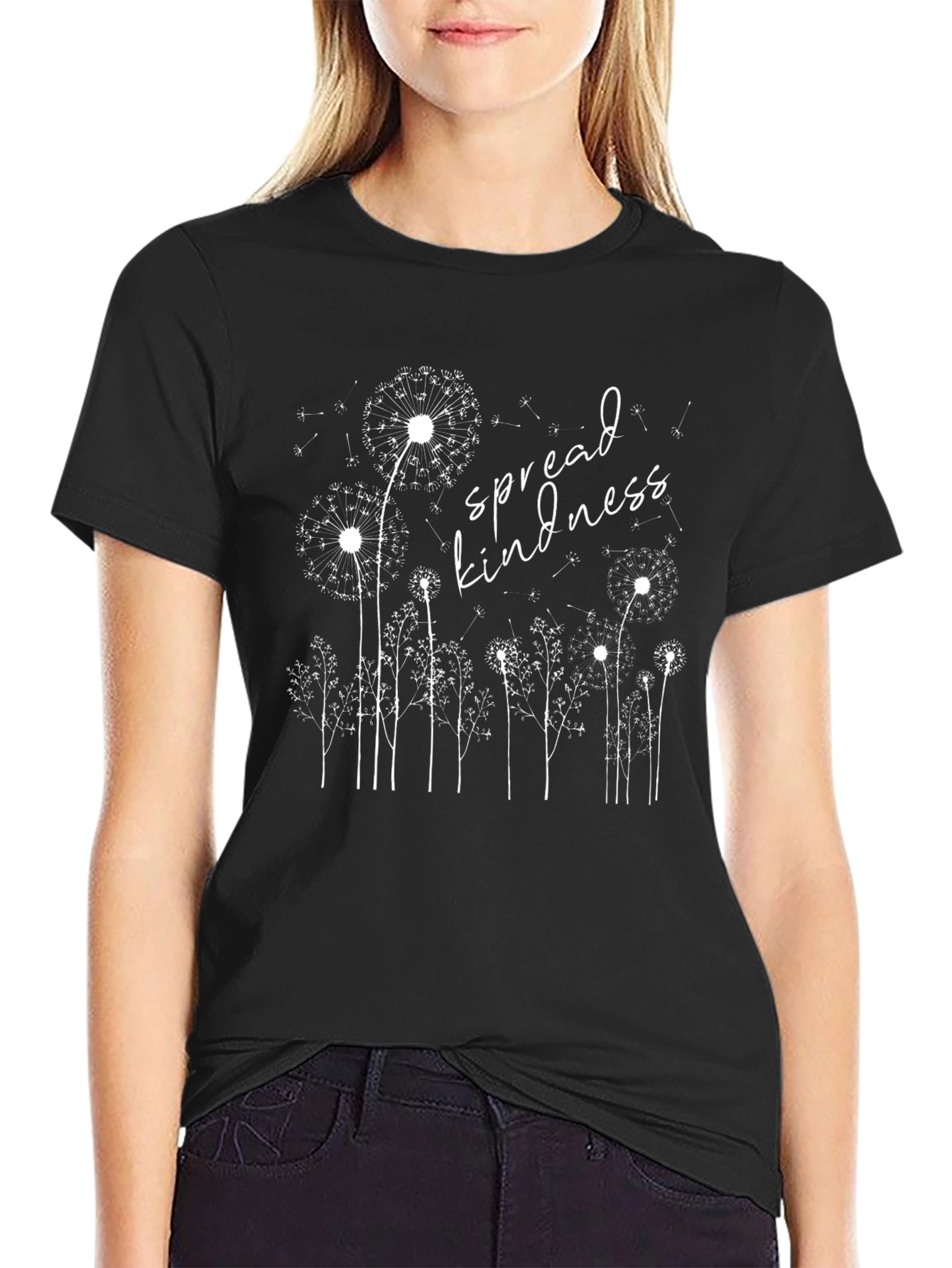 Spread Kindness Dandelion Graphic Tee - Black