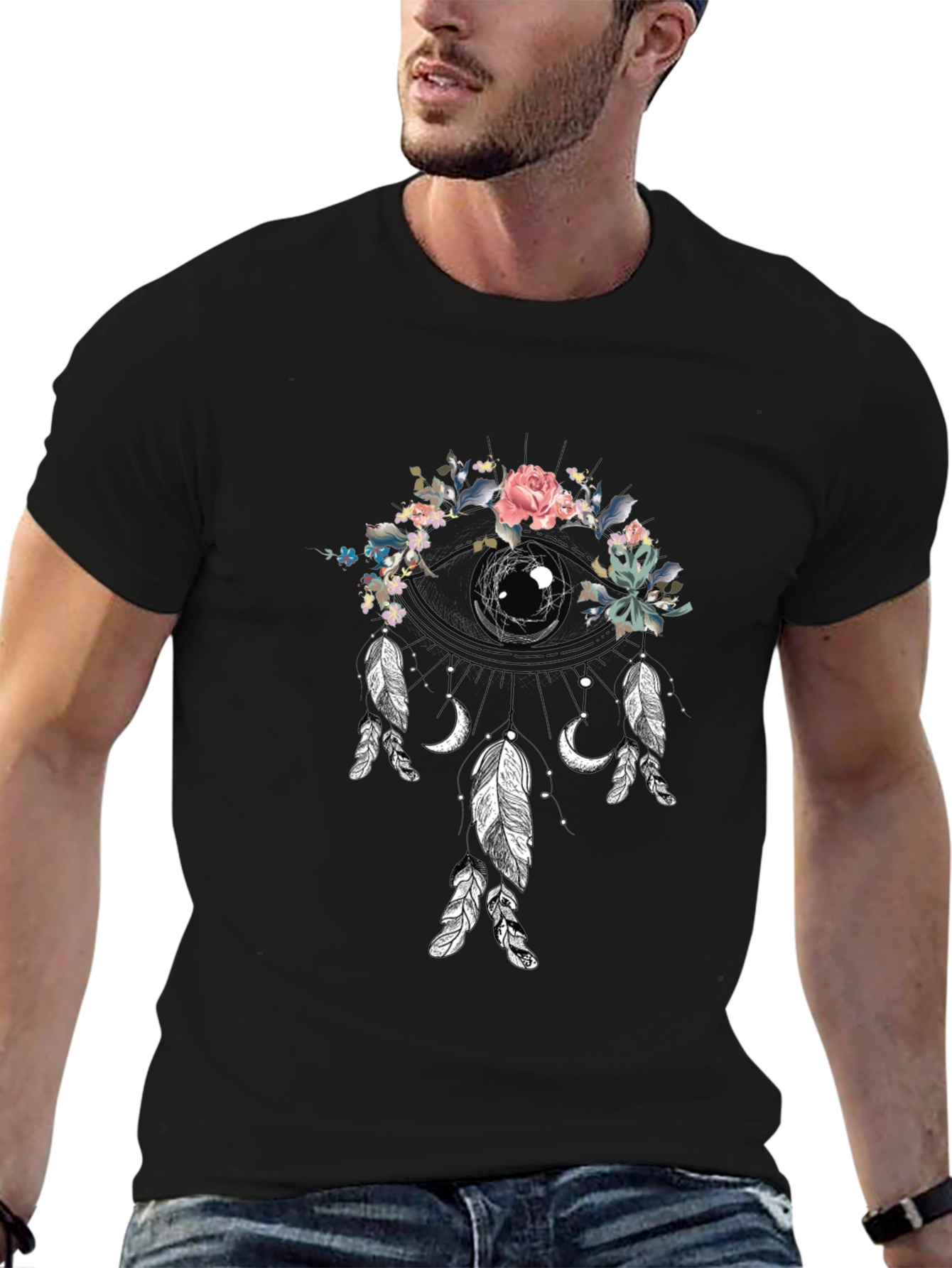 Floral Dreamcatcher Graphic Tee - Black