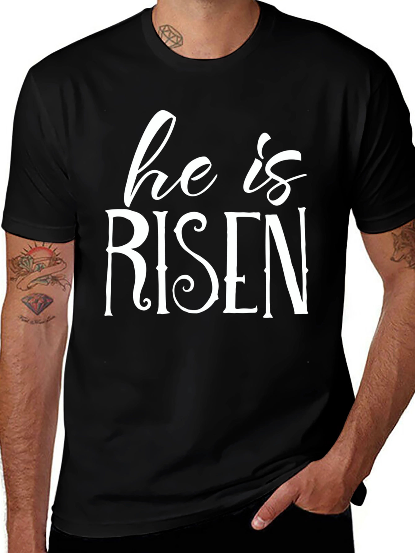 He is Risen Black T-Shirt Easter Holiday Christian Apparel