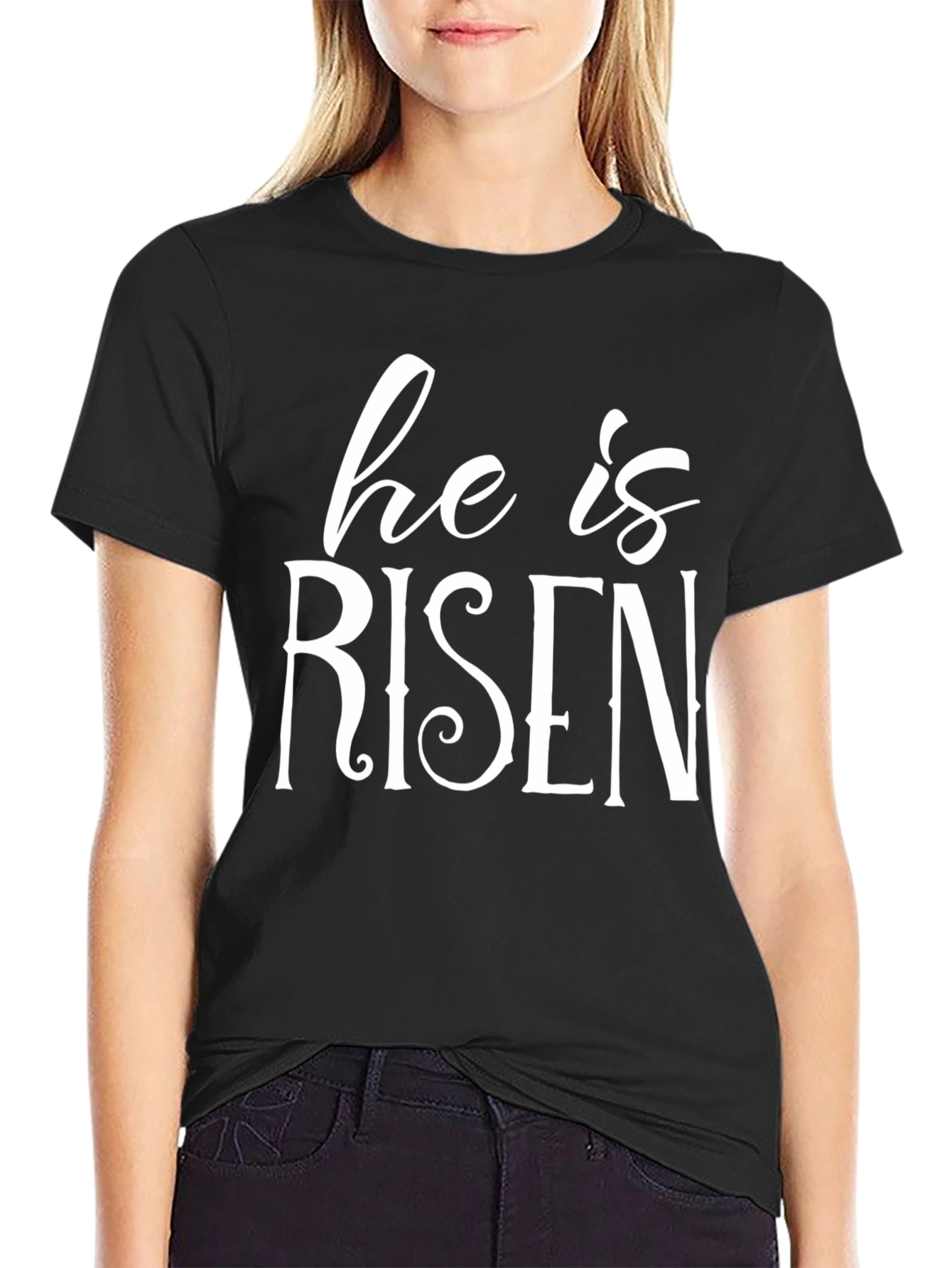 He is Risen Black T-Shirt Easter Holiday Christian Apparel