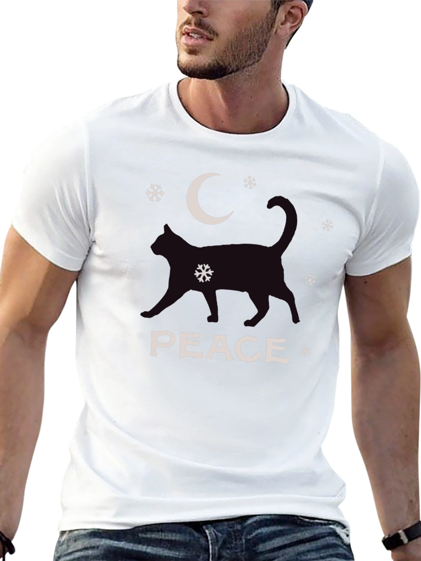 Peace Cat Moon Winter Graphic Tee