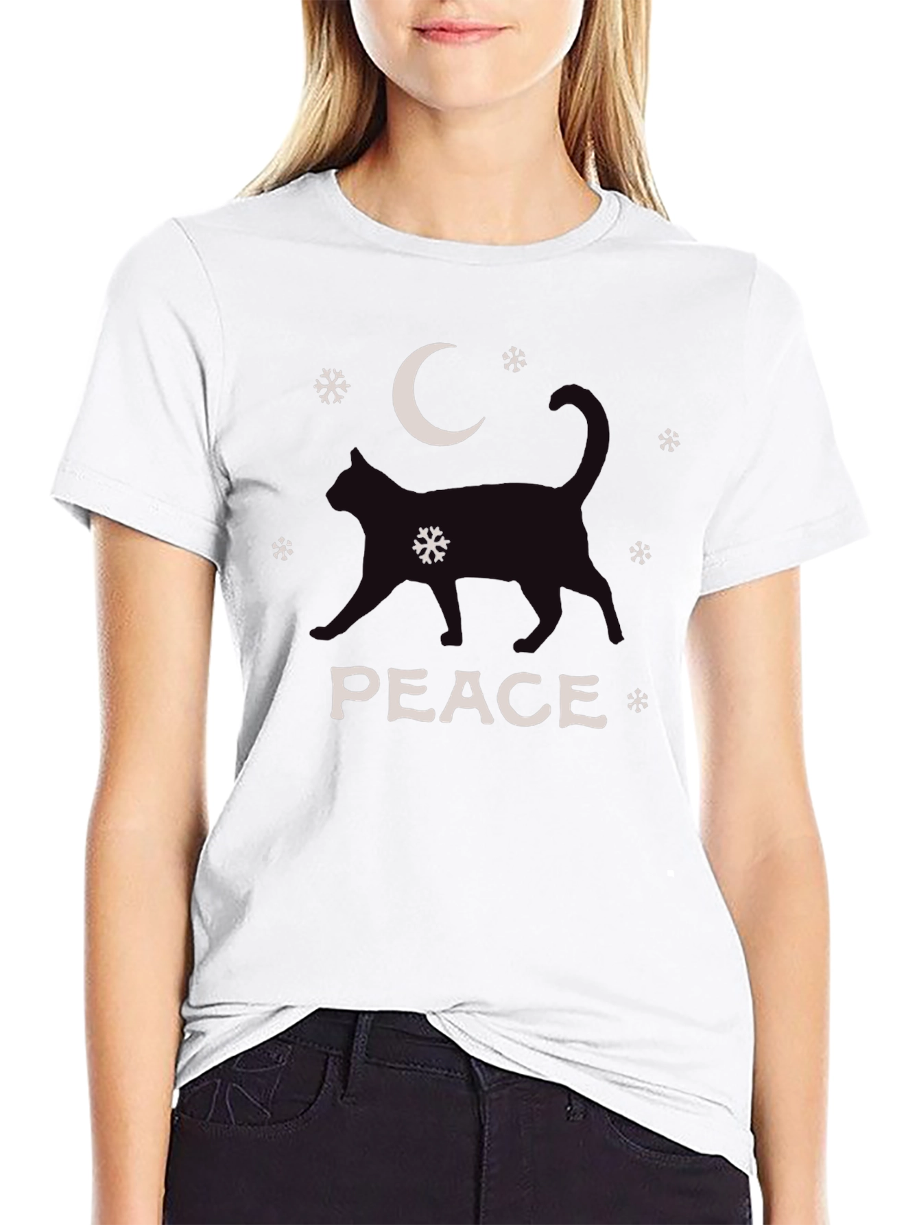 Peace Cat Moon Winter Graphic Tee