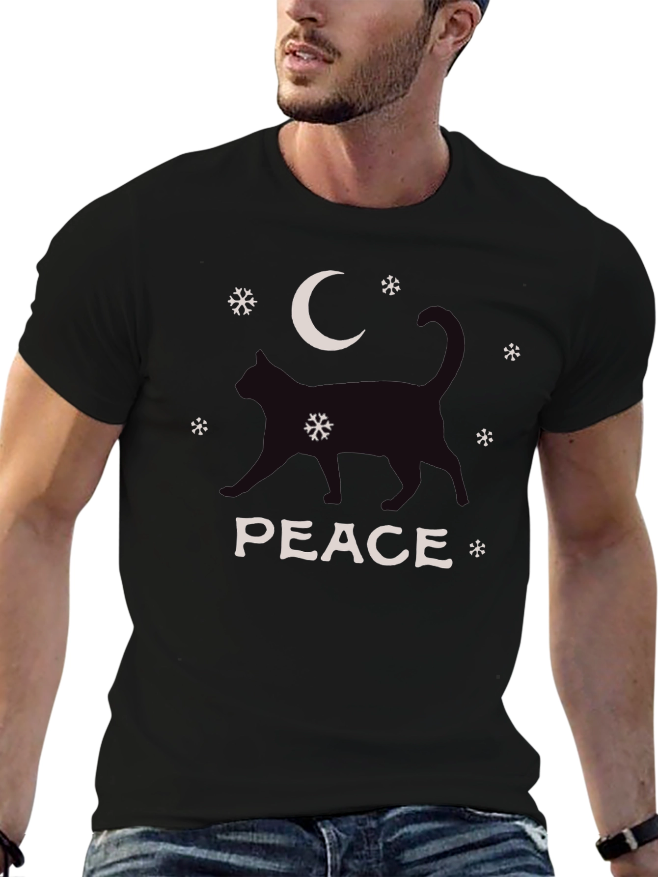Peace Cat Moon Winter Graphic Tee