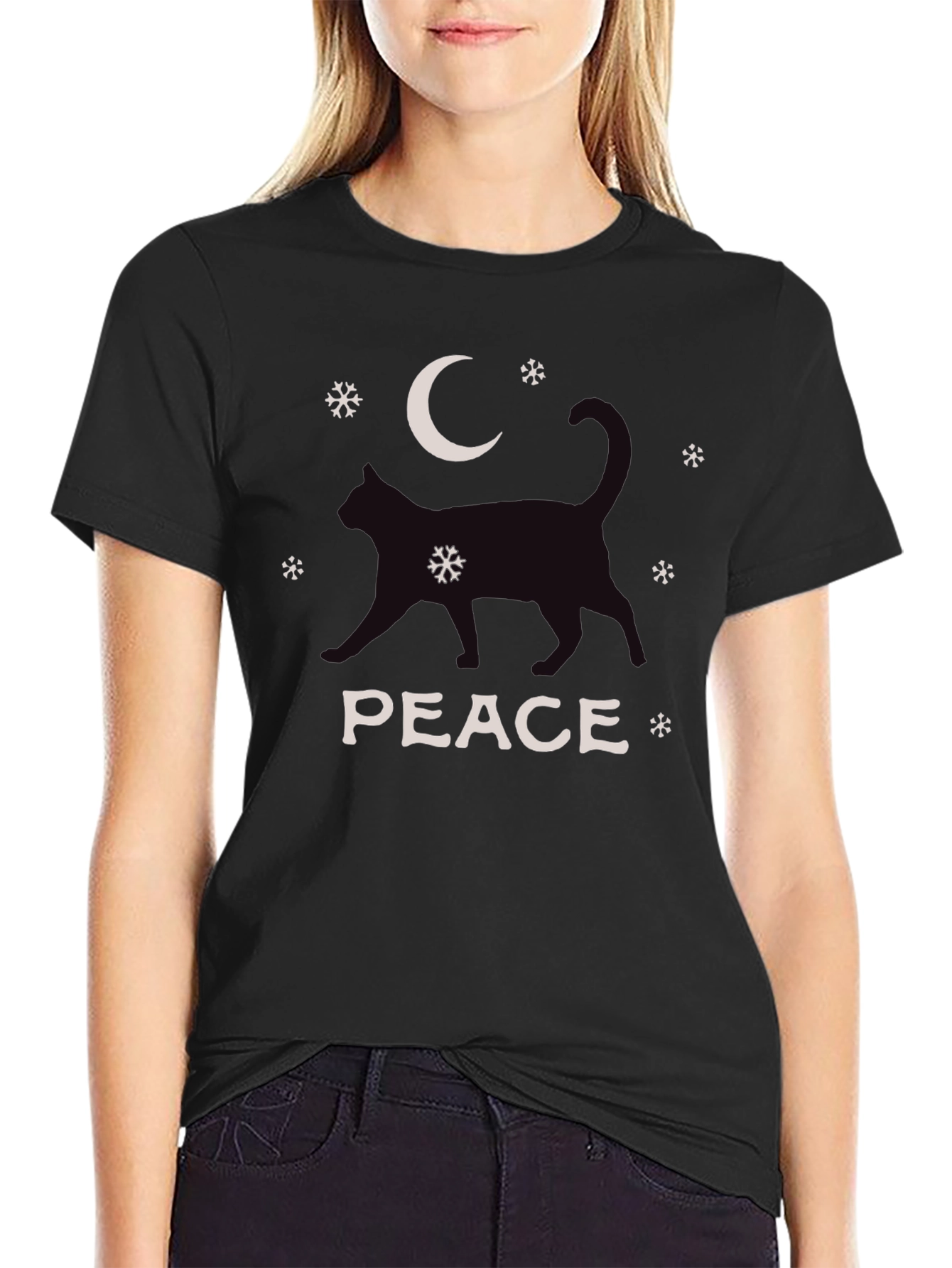 Peace Cat Moon Winter Graphic Tee