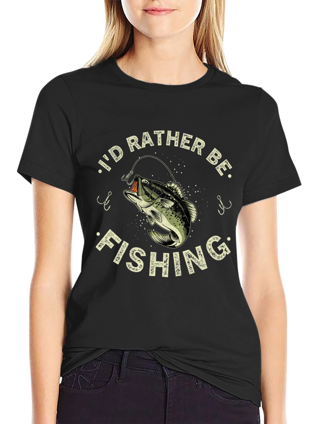 Mens Id Rather Be Fishing Black T-Shirt