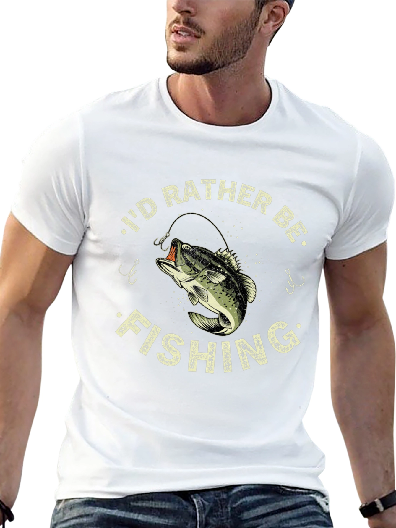 Mens Id Rather Be Fishing Black T-Shirt