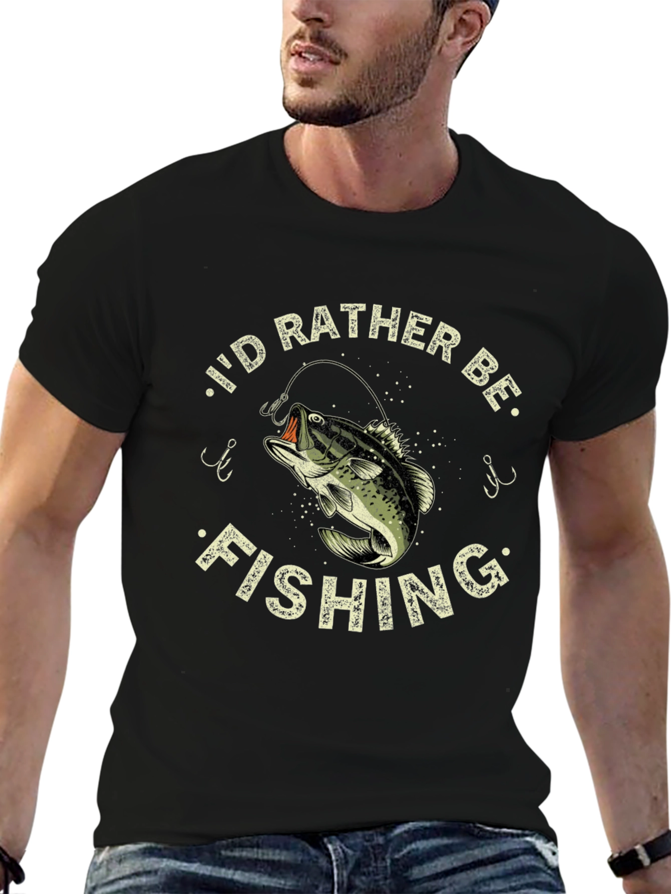 Mens Id Rather Be Fishing Black T-Shirt