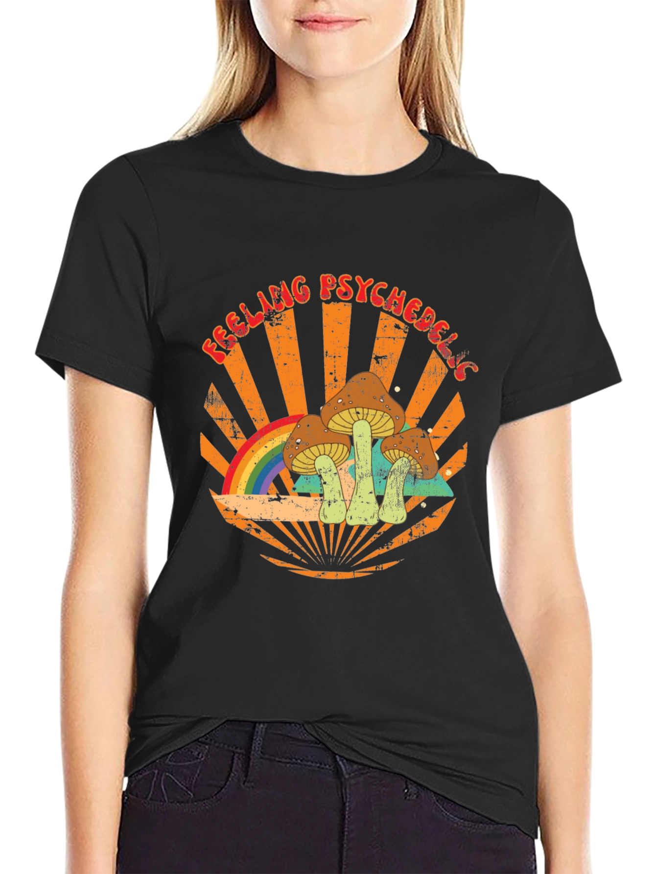 Feeling Psychedelic Graphic Tee - Retro Mushroom Rainbow