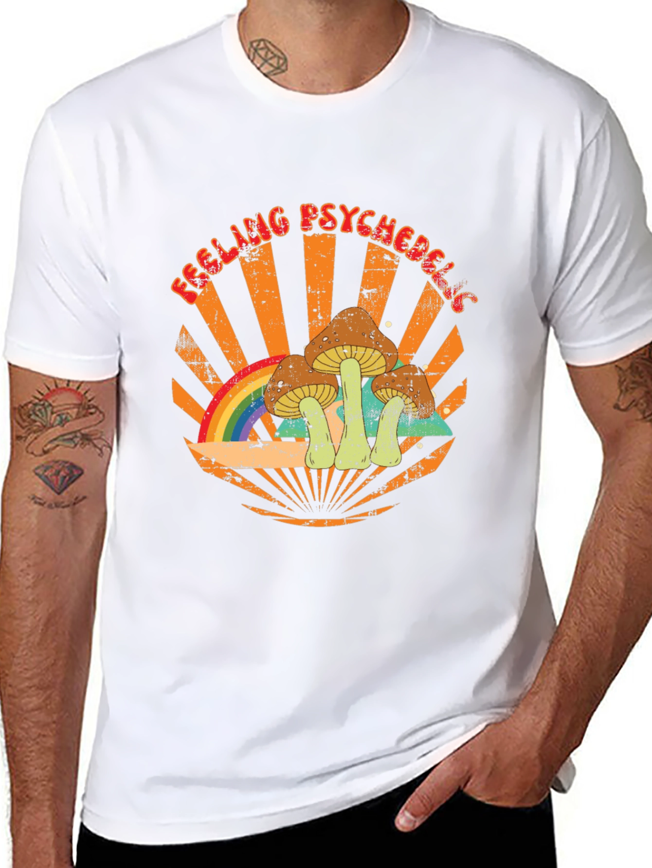 Feeling Psychedelic Graphic Tee - Retro Mushroom Rainbow