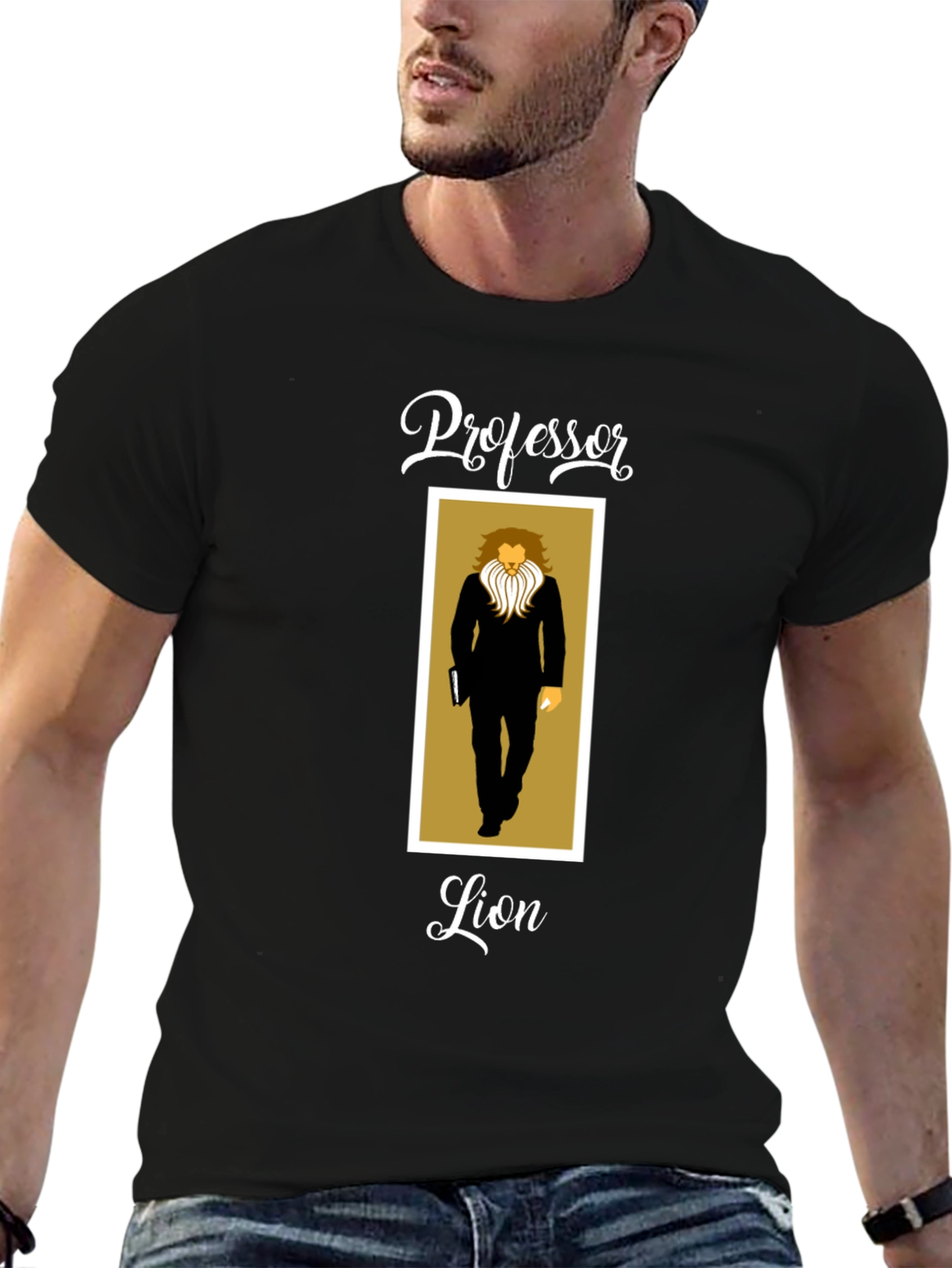 Professor Lion Black T-Shirt - Unique Graphic Tee