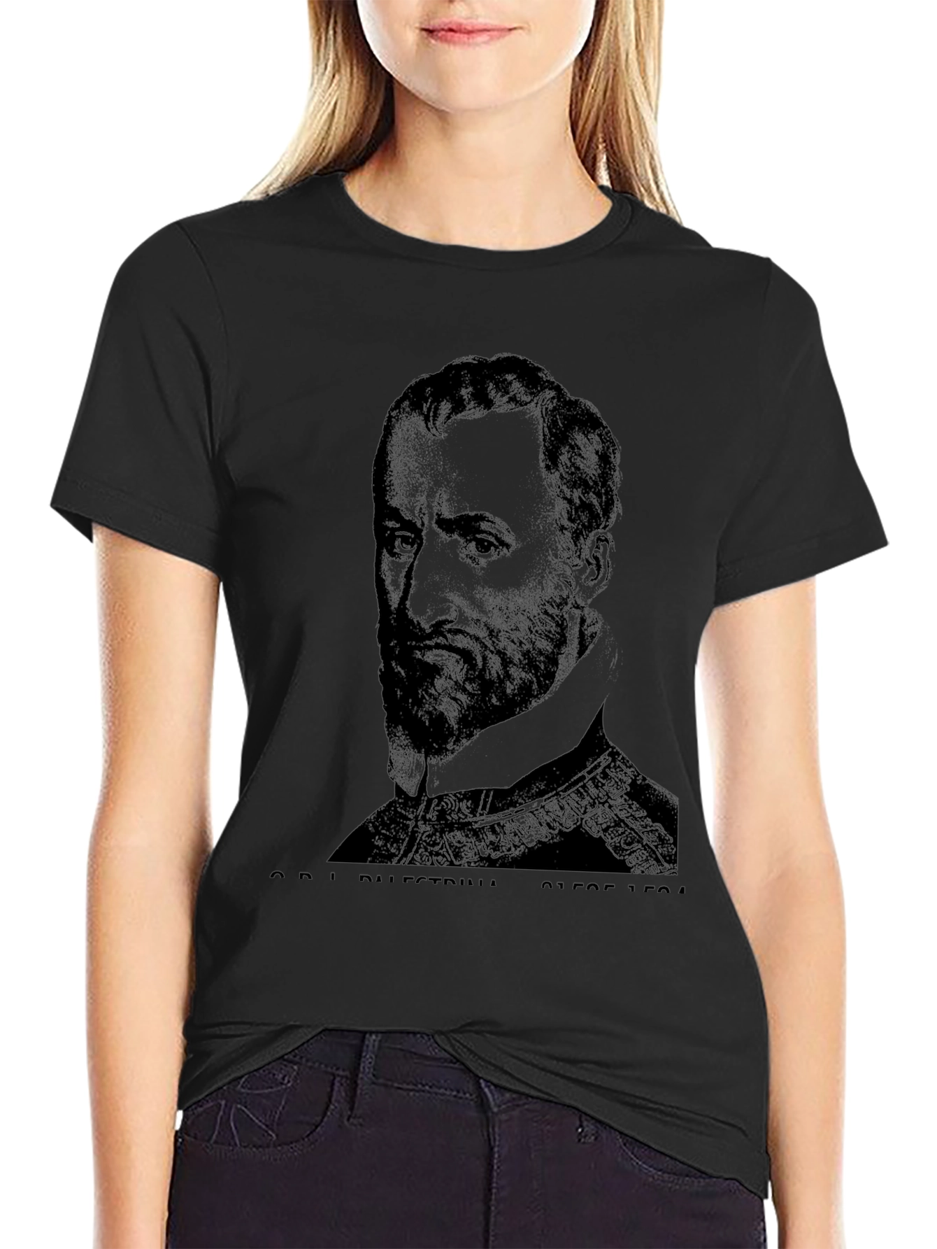 Black T-Shirt with Portrait Graphic