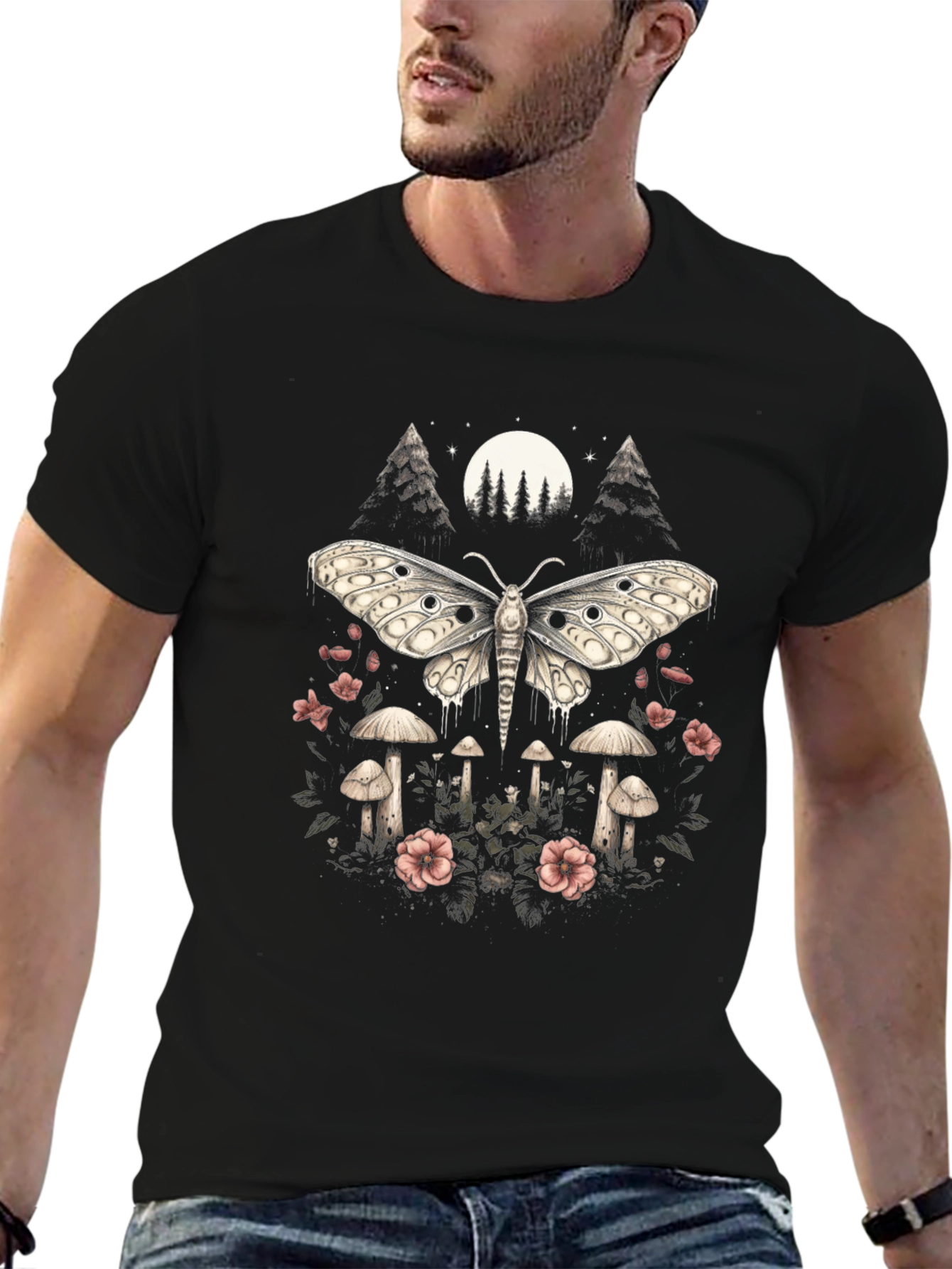 Moth & Mushroom Graphic Tee - Black