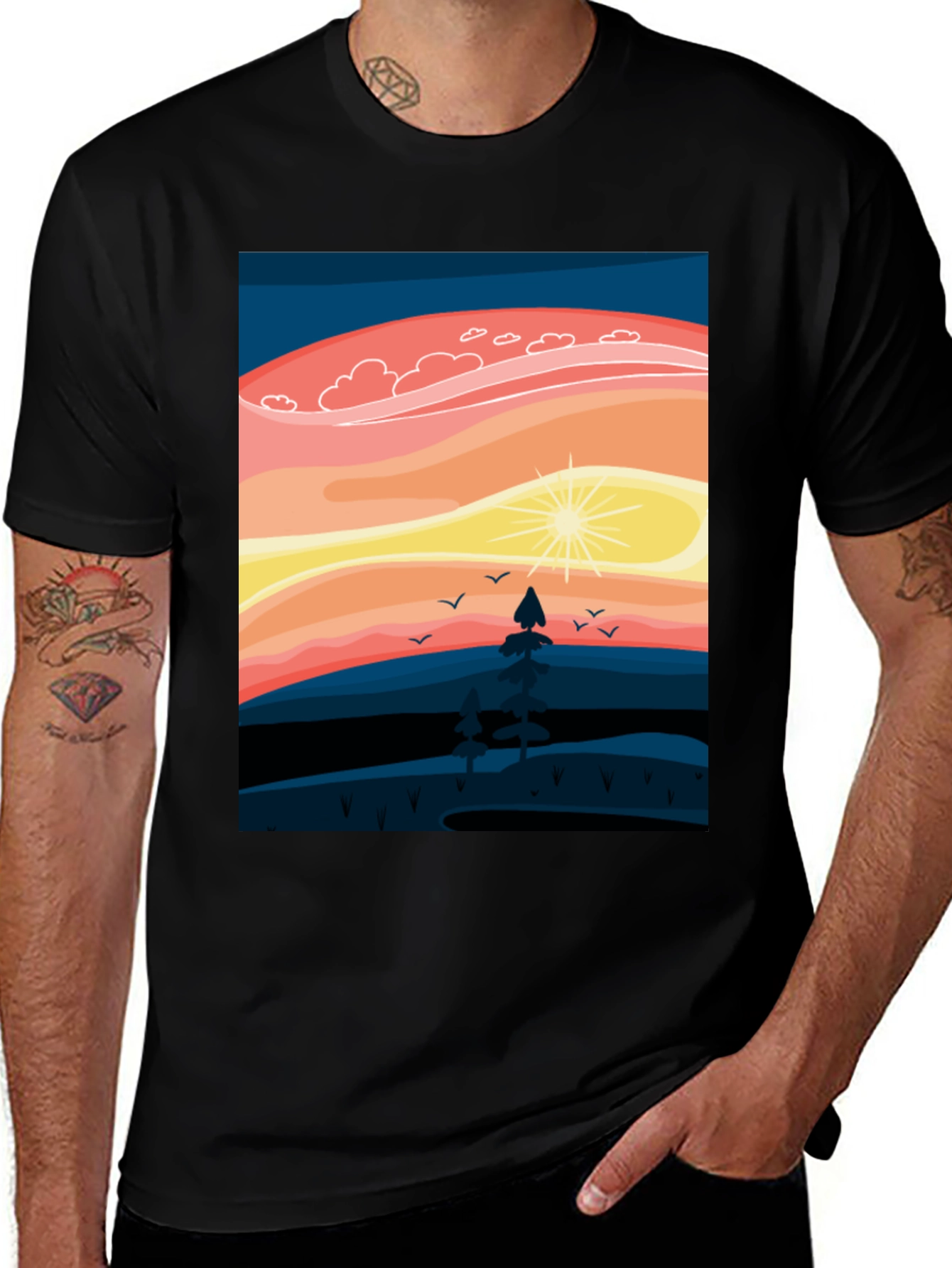 Sunset Mountain Scene Graphic Tee