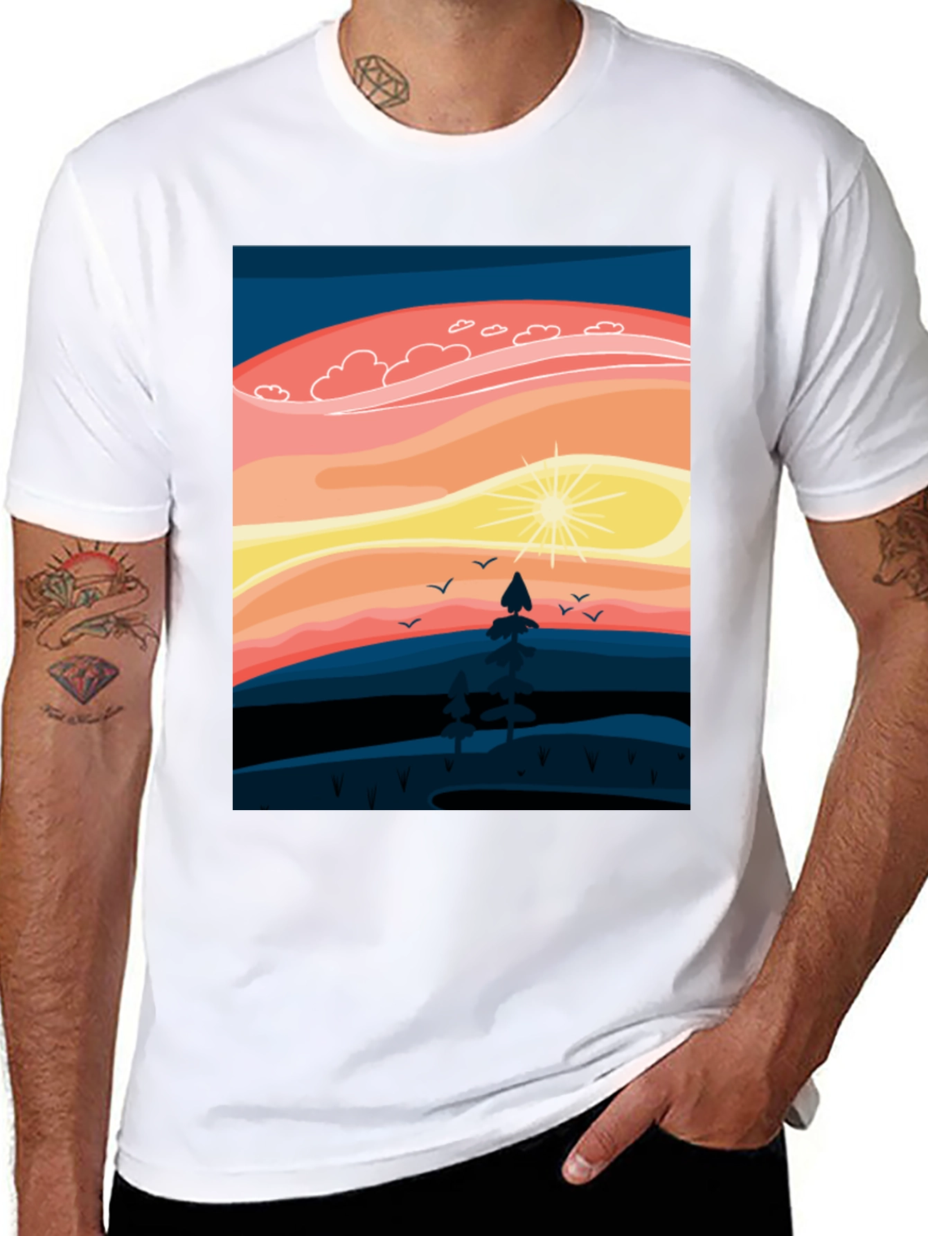 Sunset Mountain Scene Graphic Tee
