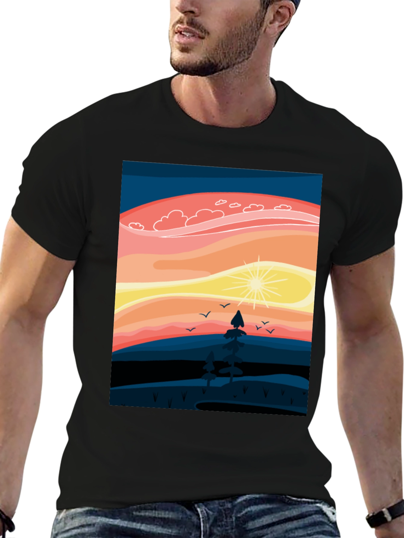 Sunset Mountain Scene Graphic Tee