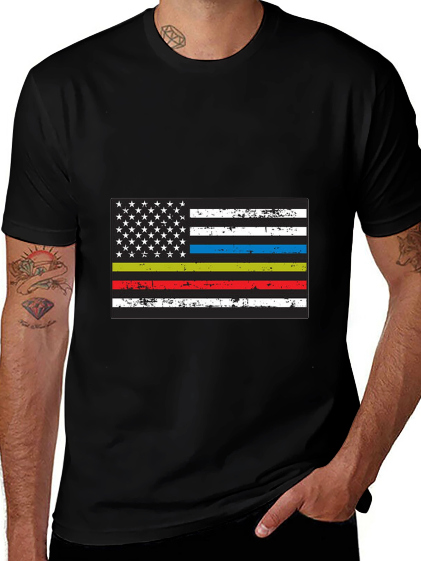 Distressed American Flag Thin Line T-Shirt
