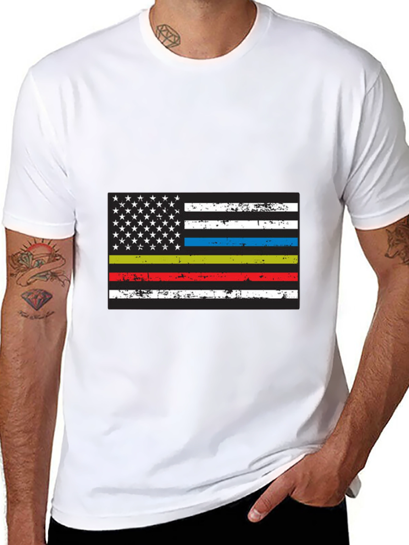 Distressed American Flag Thin Line T-Shirt