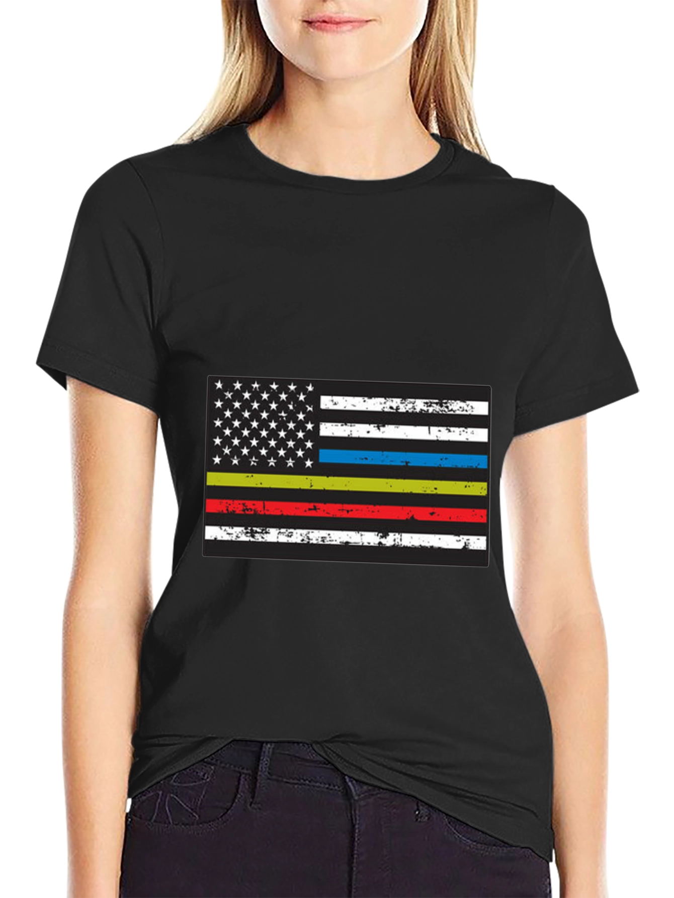 Distressed American Flag Thin Line T-Shirt