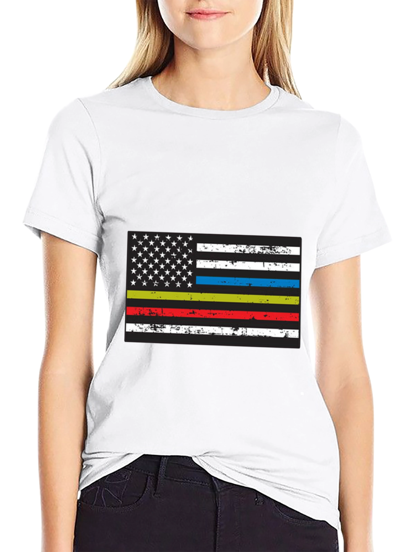 Distressed American Flag Thin Line T-Shirt